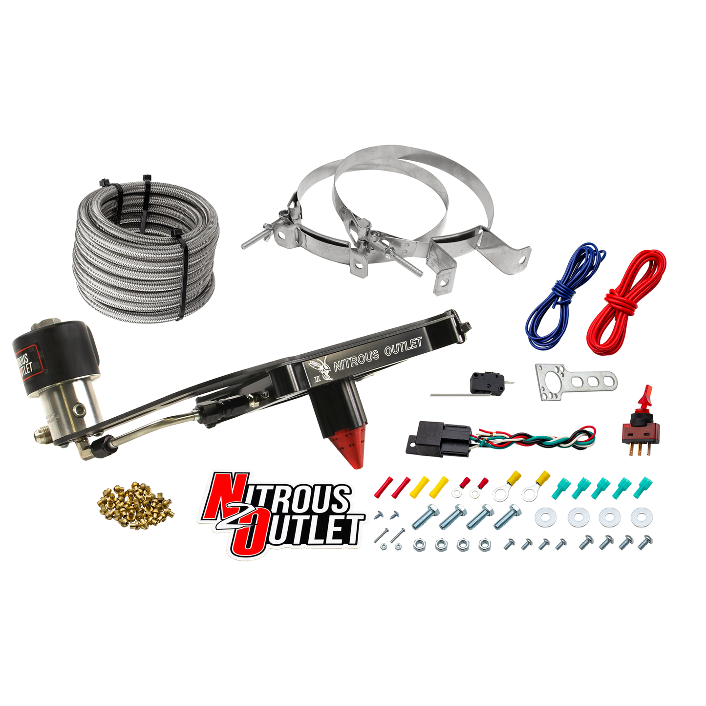 Nitrous Outlet 4150 Stinger 3 Dry Race System - Hard-line/.178 Trashcan Nitrous Solenoid/Boomerang Solenoid Bracket - (50-600 HP)(No Bottle)