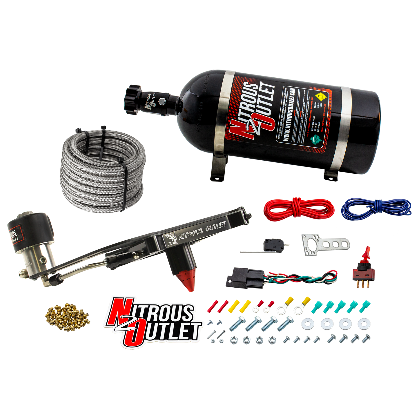 Nitrous Outlet 4150 Stinger 3 Dry Race System - Hard-line/.178 Trashcan Nitrous Solenoid/Boomerang Solenoid Bracket - (50-600 HP)(10lb Bottle)
