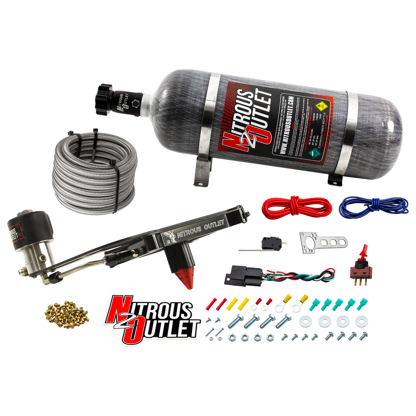 Nitrous Outlet 4150 Stinger 3 Dry Race System - Hard-line/.178 Trashcan Nitrous Solenoid/Boomerang Solenoid Bracket - (50-600 HP)(12lb Bottle)
