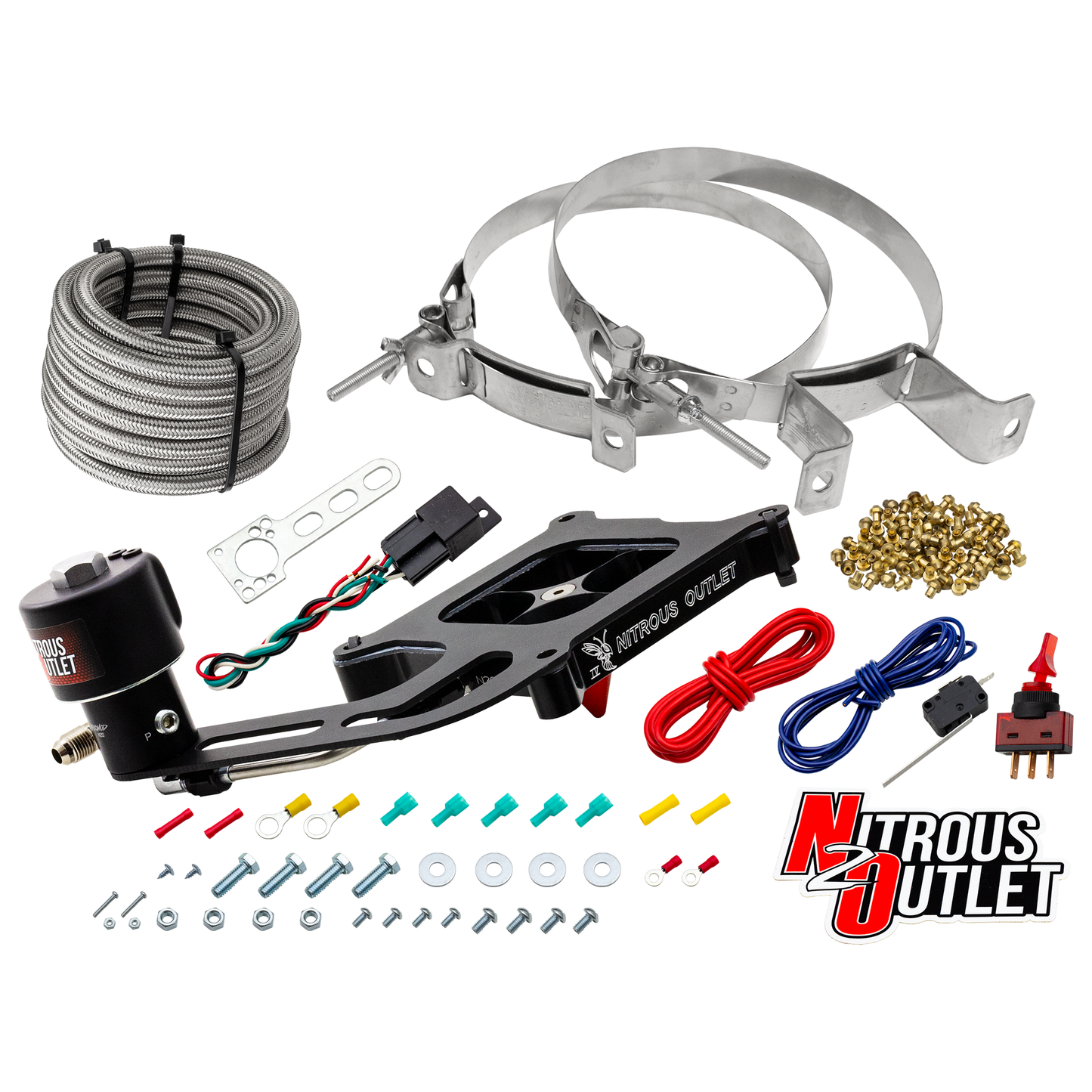Nitrous Outlet 4150 Stinger 4 Dry Race System - Hard-line/.178 Trashcan Nitrous Solenoid/Boomerang Solenoid Bracket - (50-600 HP)(No Bottle)