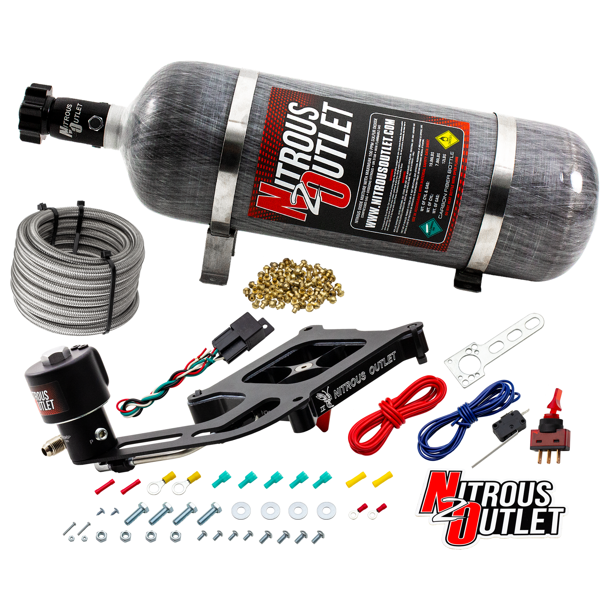 Nitrous Outlet 4150 Stinger 4 Dry Race System - Hard-line/.178 Trashcan Nitrous Solenoid/Boomerang Solenoid Bracket - (50-600 HP)(12lb Bottle)
