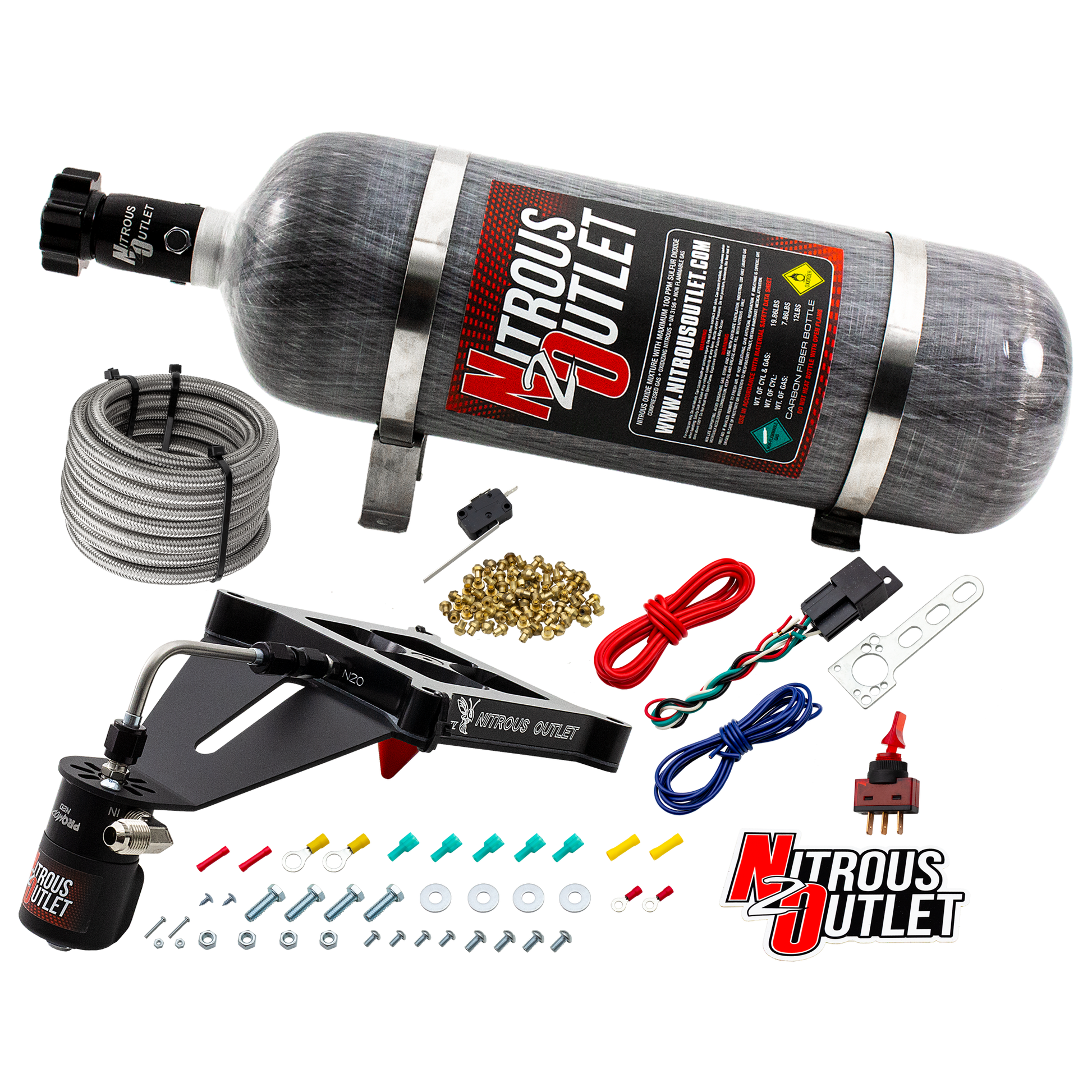 Nitrous Outlet 4150 Stinger 2 Dry System - Hard-line/.122 Nitrous Solenoid/Deep Break Solenoid Bracket/Solenoids Mount Upside Down - (50-500 HP)(12lb Bottle)