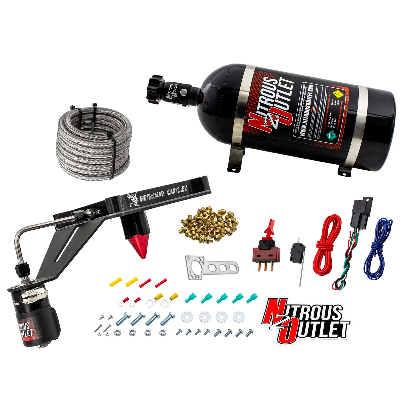 Nitrous Outlet 4150 Stinger 3 Dry System - Hard-line/.122 Nitrous Solenoid/Deep Break Solenoid Bracket/Solenoids Mount Upside Down - (50-500 HP)(10lb Bottle)