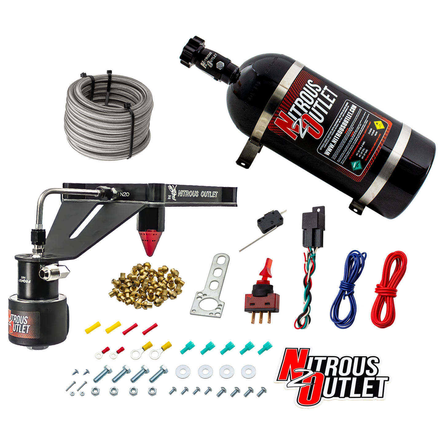 Nitrous Outlet 4150 Stinger 3 Dry Race System - Hard-line/.178 Trashcan Solenoid Nitrous Solenoid/Deep Break Solenoid Bracket/Solenoids Mount Upside Down - (50-600 HP)(10lb Bottle)
