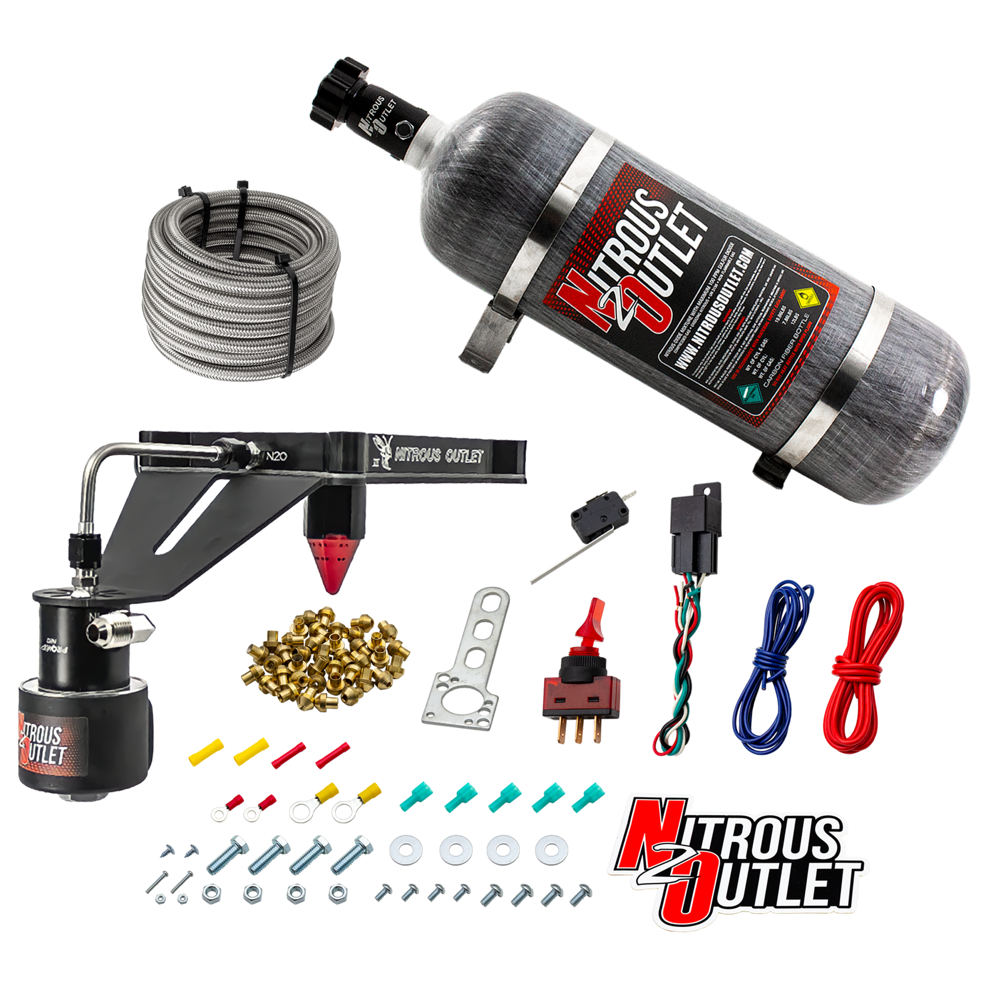 Nitrous Outlet 4150 Stinger 3 Dry Race System - Hard-line/.178 Trashcan Solenoid Nitrous Solenoid/Deep Break Solenoid Bracket/Solenoids Mount Upside Down - (50-600 HP)(12lb Bottle)