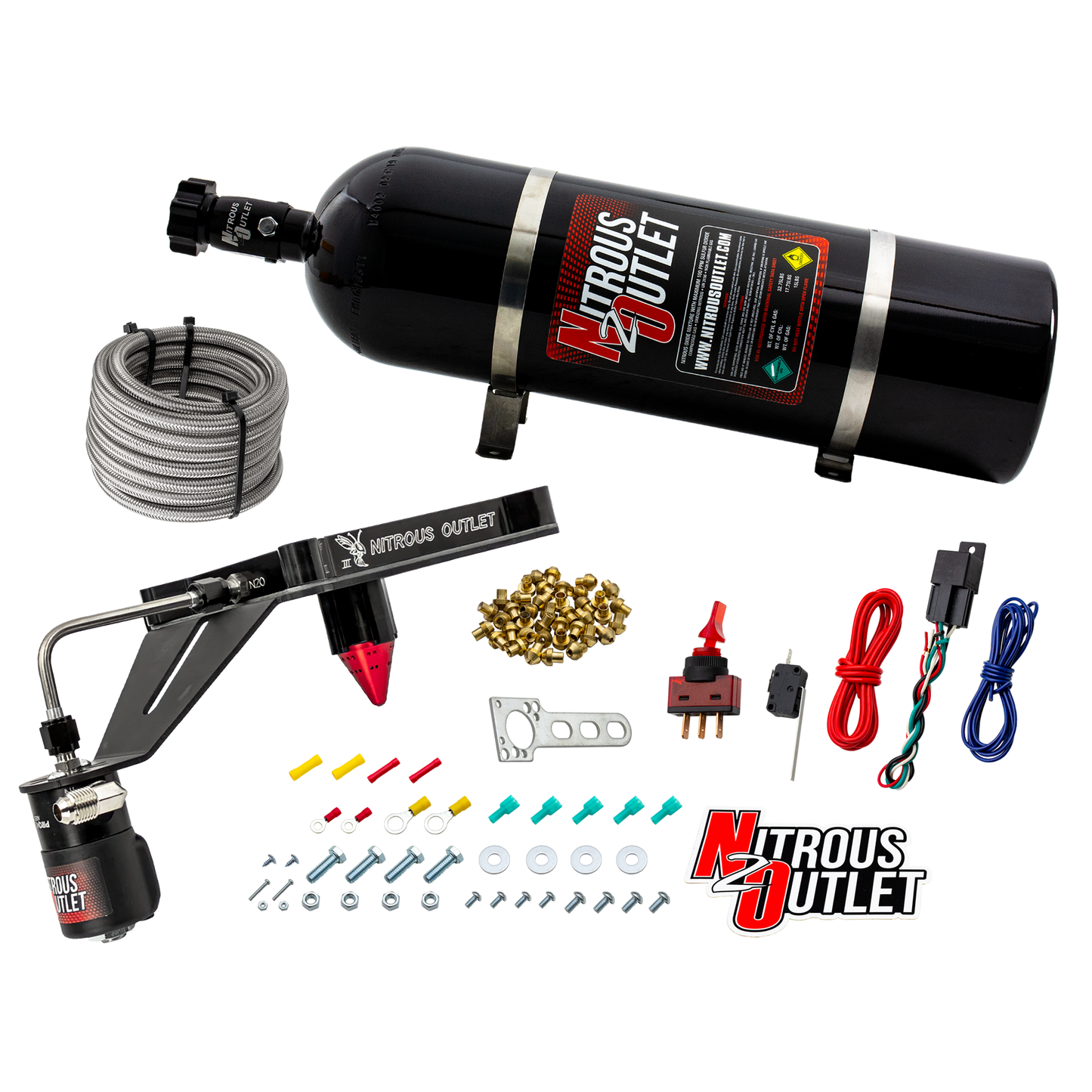 Nitrous Outlet 4150 Stinger 3 Dry System - Hard-line/.122 Nitrous Solenoid/Deep Break Solenoid Bracket/Solenoids Mount Upside Down - (50-500 HP)(15lb Bottle)