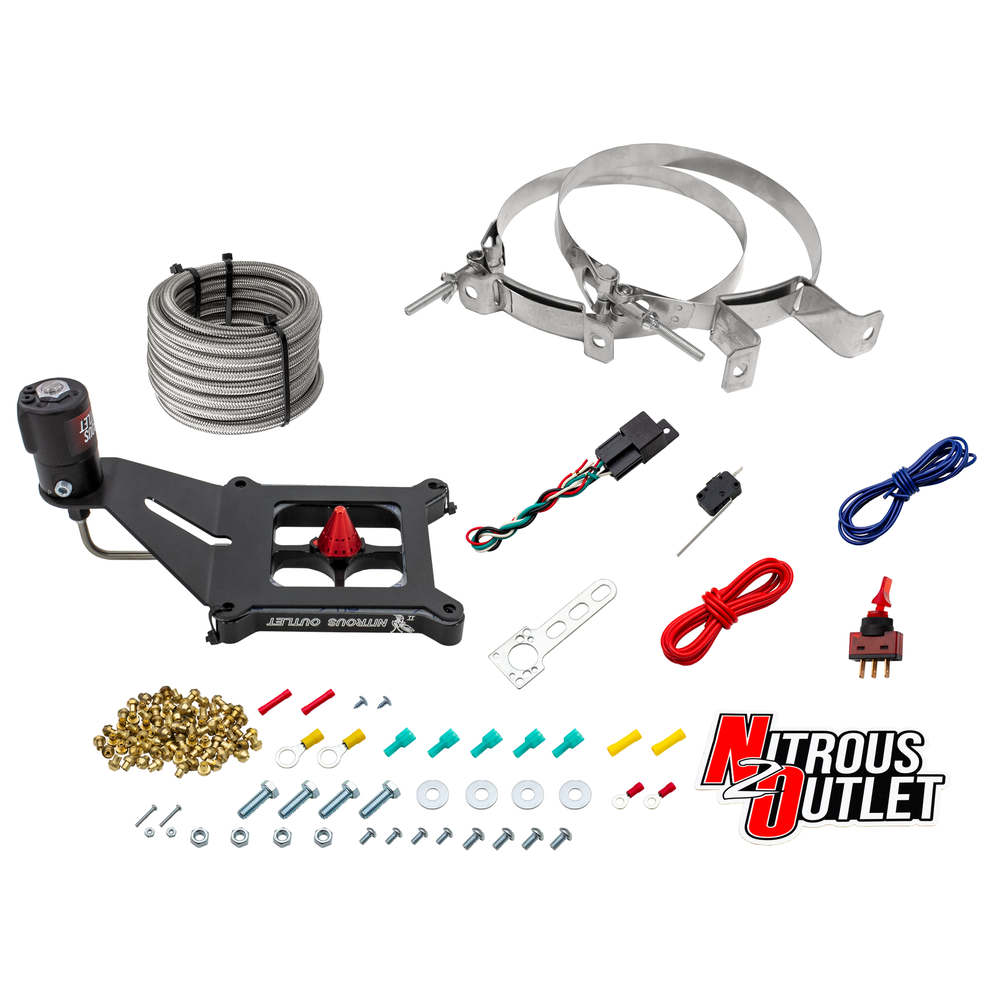 Nitrous Outlet 4150 Stinger 4 Dry System - Hard-line/.122 Nitrous Solenoid/Deep Break Solenoid Bracket/Solenoids Mount Upside Down - (50-500 HP)(No Bottle)
