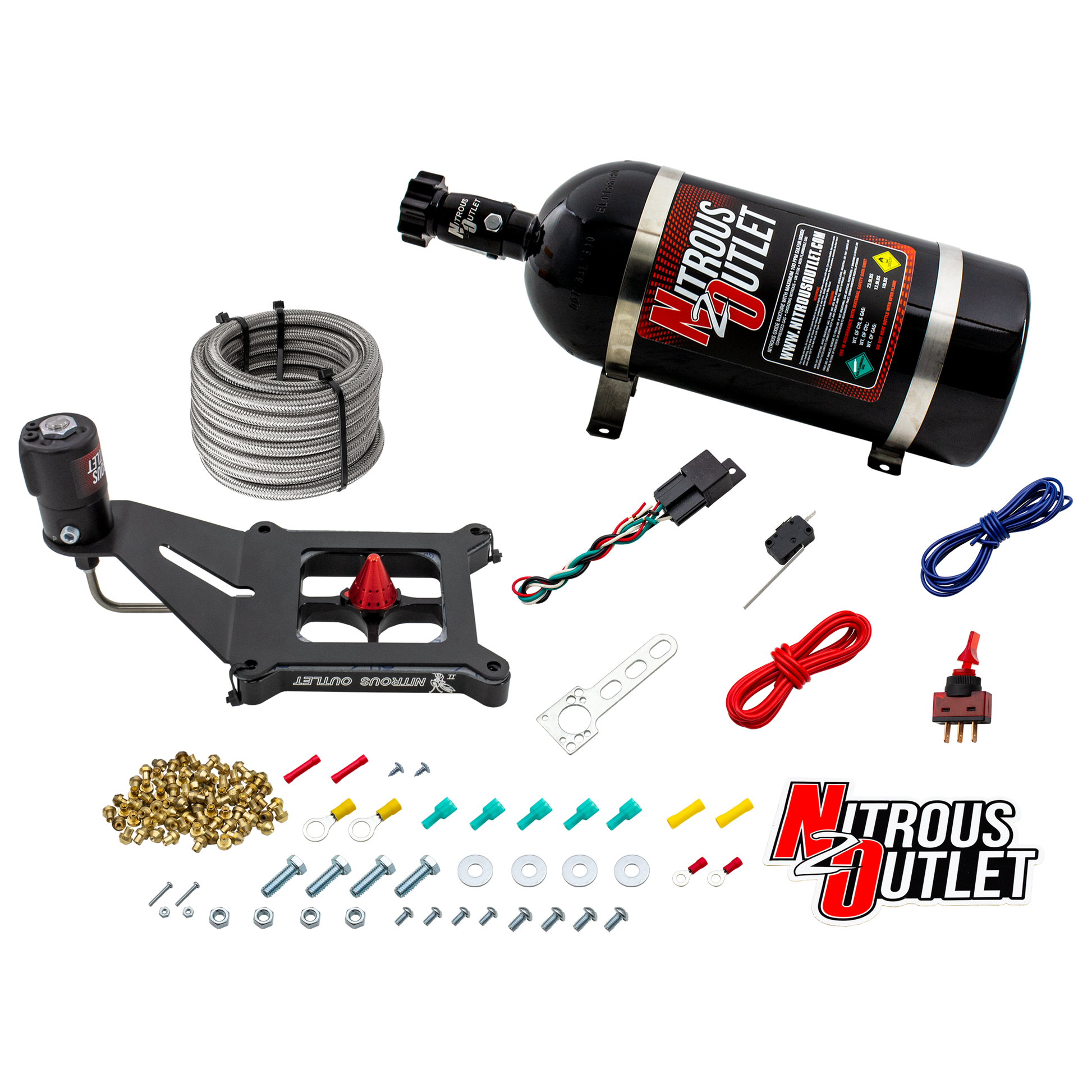 Nitrous Outlet 4150 Stinger 4 Dry System - Hard-line/.122 Nitrous Solenoid/Deep Break Solenoid Bracket/Solenoids Mount Upside Down - (50-500 HP)(10lb Bottle)