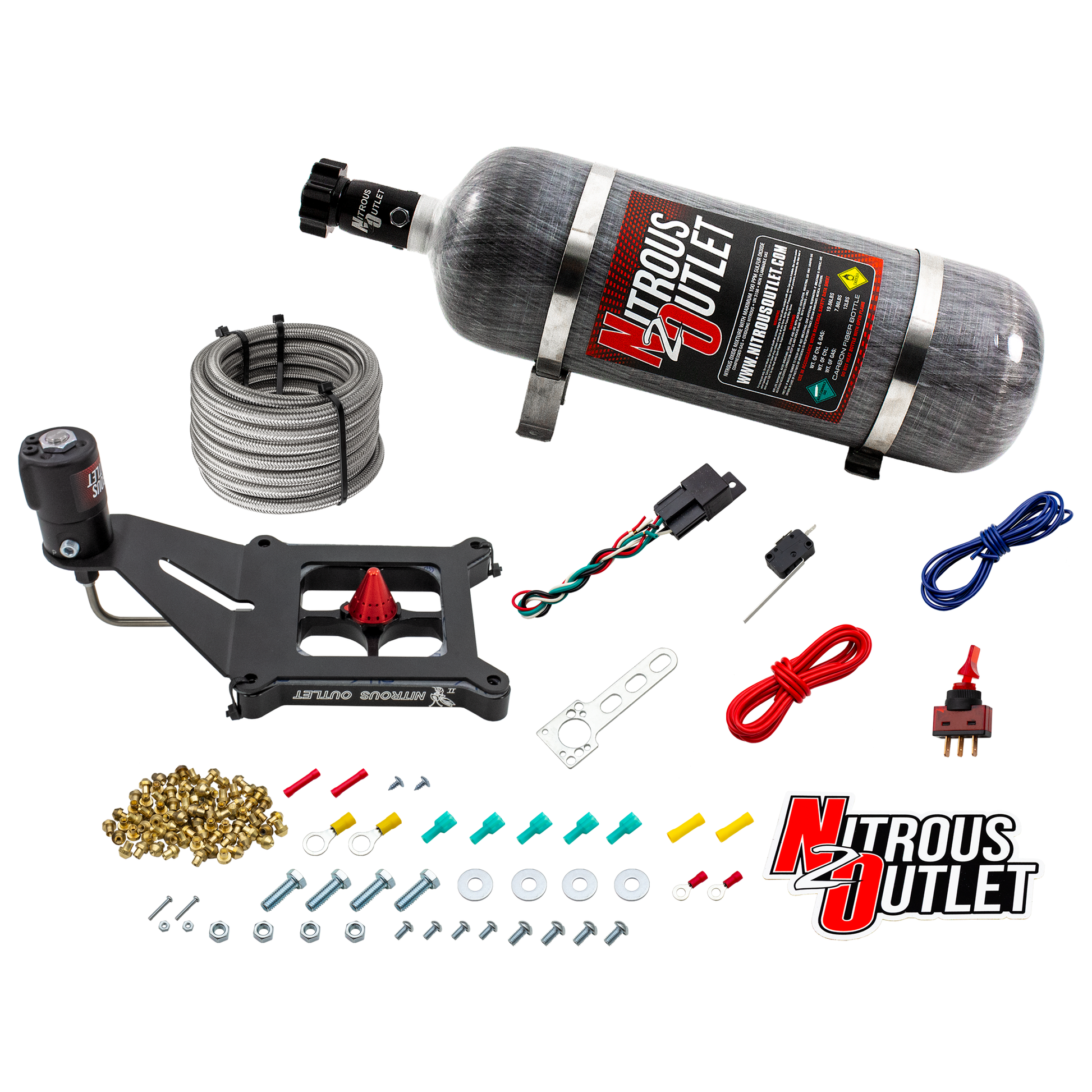 Nitrous Outlet 4150 Stinger 4 Dry System - Hard-line/.122 Nitrous Solenoid/Deep Break Solenoid Bracket/Solenoids Mount Upside Down - (50-500 HP)(12lb Bottle)
