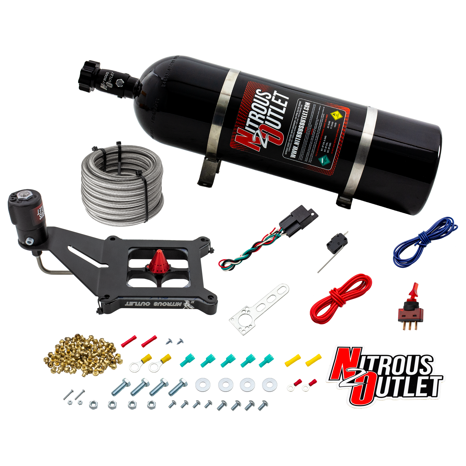 Nitrous Outlet 4150 Stinger 4 Dry System - Hard-line/.122 Nitrous Solenoid/Deep Break Solenoid Bracket/Solenoids Mount Upside Down - (50-500 HP)(15lb Bottle)