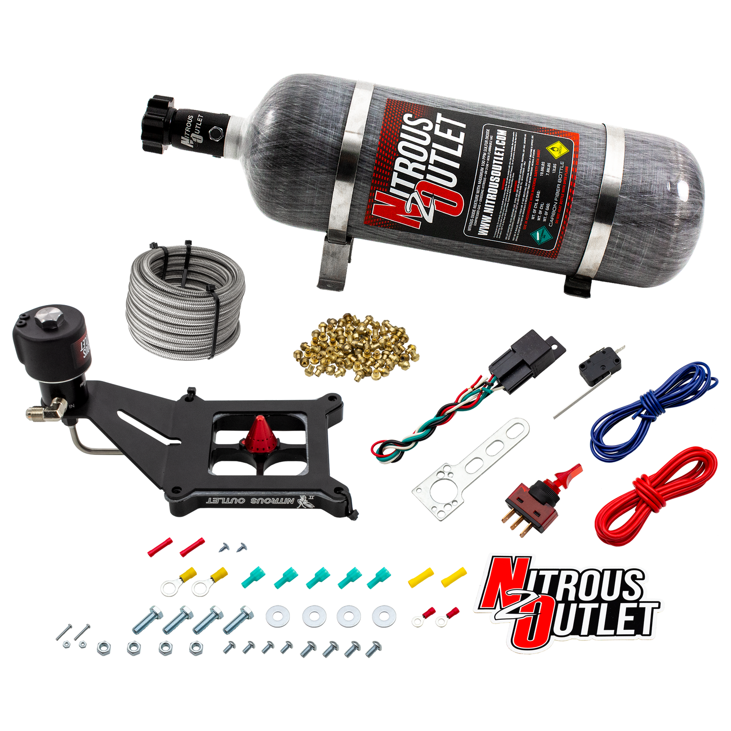Nitrous Outlet 4150 Stinger 2 Dry Race System - Hard-line/.178 Trashcan Solenoid Nitrous Solenoid/Deep Break Solenoid Bracket/Solenoids Mount Upside Down - (50-600 HP)(12lb Bottle)