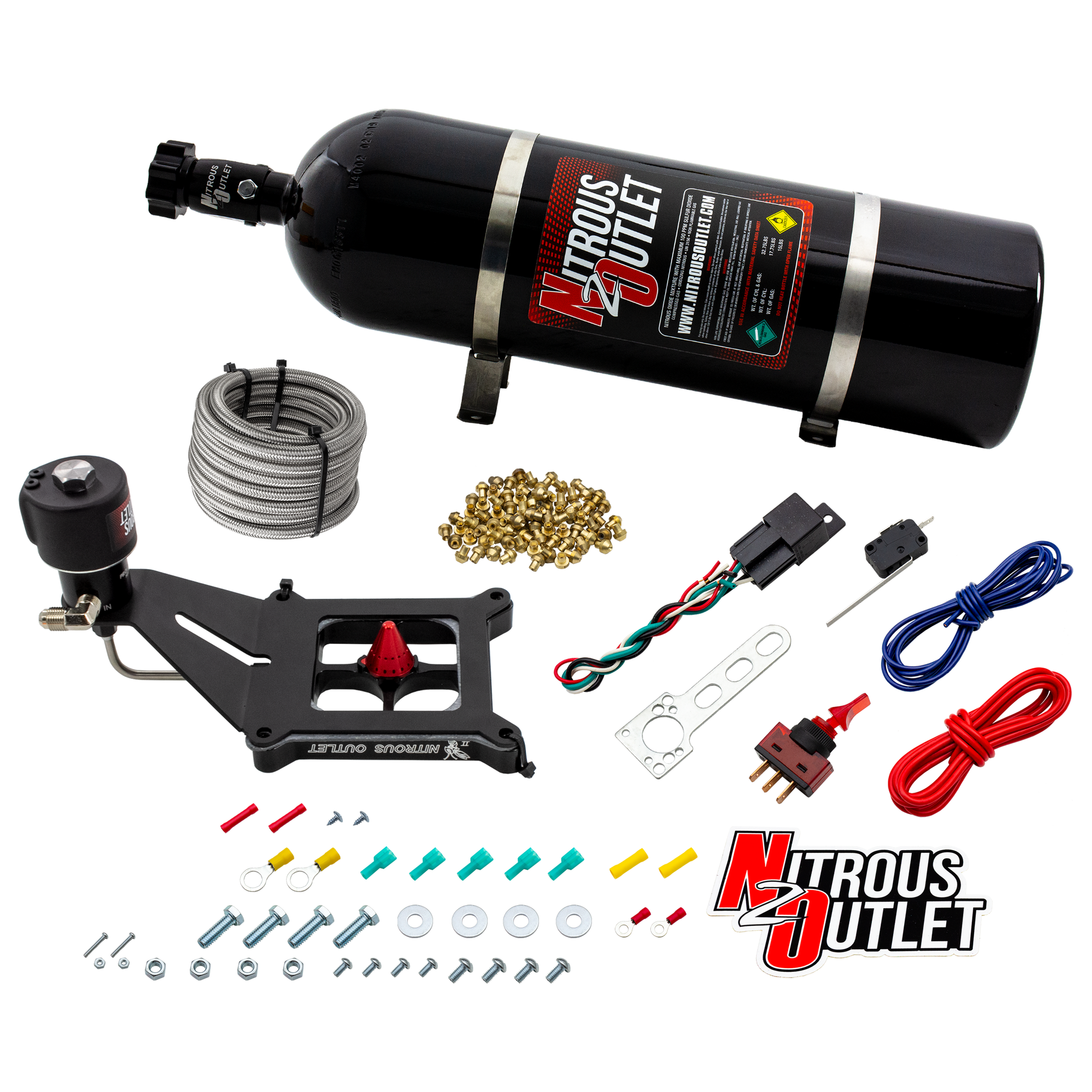 Nitrous Outlet 4150 Stinger 2 Dry Race System - Hard-line/.178 Trashcan Solenoid Nitrous Solenoid/Deep Break Solenoid Bracket/Solenoids Mount Upside Down - (50-600 HP)(15lb Bottle)
