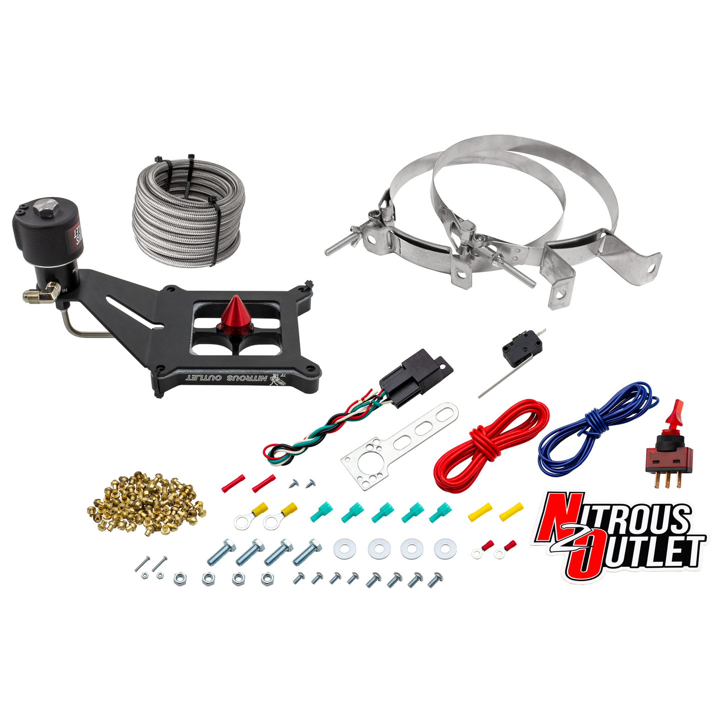 Nitrous Outlet 4150 Stinger 4 Dry Race System - Hard-line/.178 Trashcan Solenoid Nitrous Solenoid/Deep Break Solenoid Bracket/Solenoids Mount Upside Down - (50-600 HP)(No Bottle)