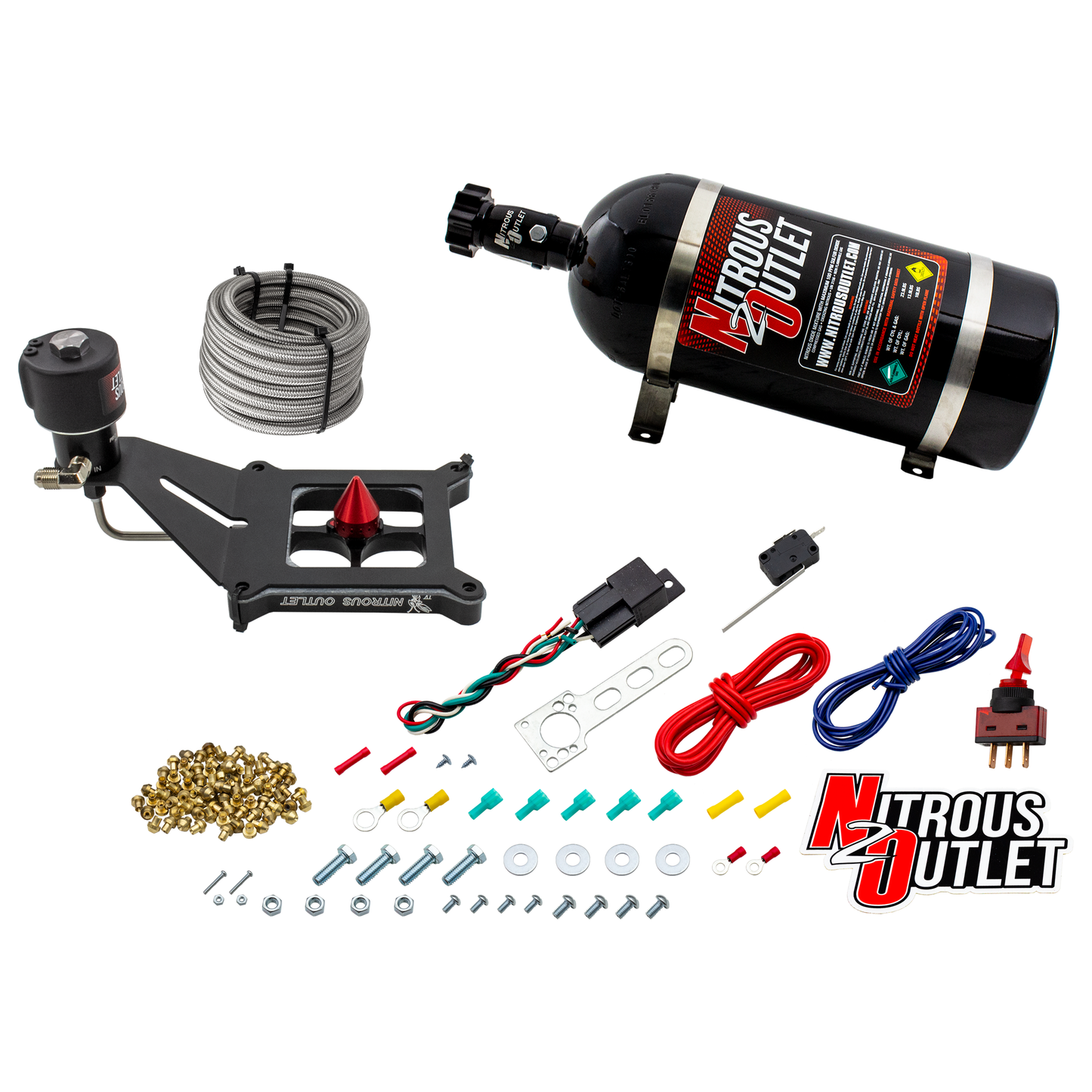 Nitrous Outlet 4150 Stinger 4 Dry Race System - Hard-line/.178 Trashcan Solenoid Nitrous Solenoid/Deep Break Solenoid Bracket/Solenoids Mount Upside Down - (50-600 HP)(10lb Bottle)