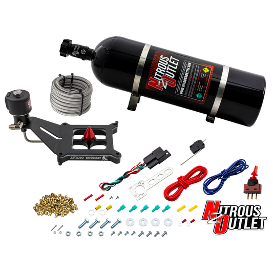 Nitrous Outlet 4150 Stinger 4 Dry Race System - Hard-line/.178 Trashcan Solenoid Nitrous Solenoid/Deep Break Solenoid Bracket/Solenoids Mount Upside Down - (50-600 HP)(15lb Bottle)