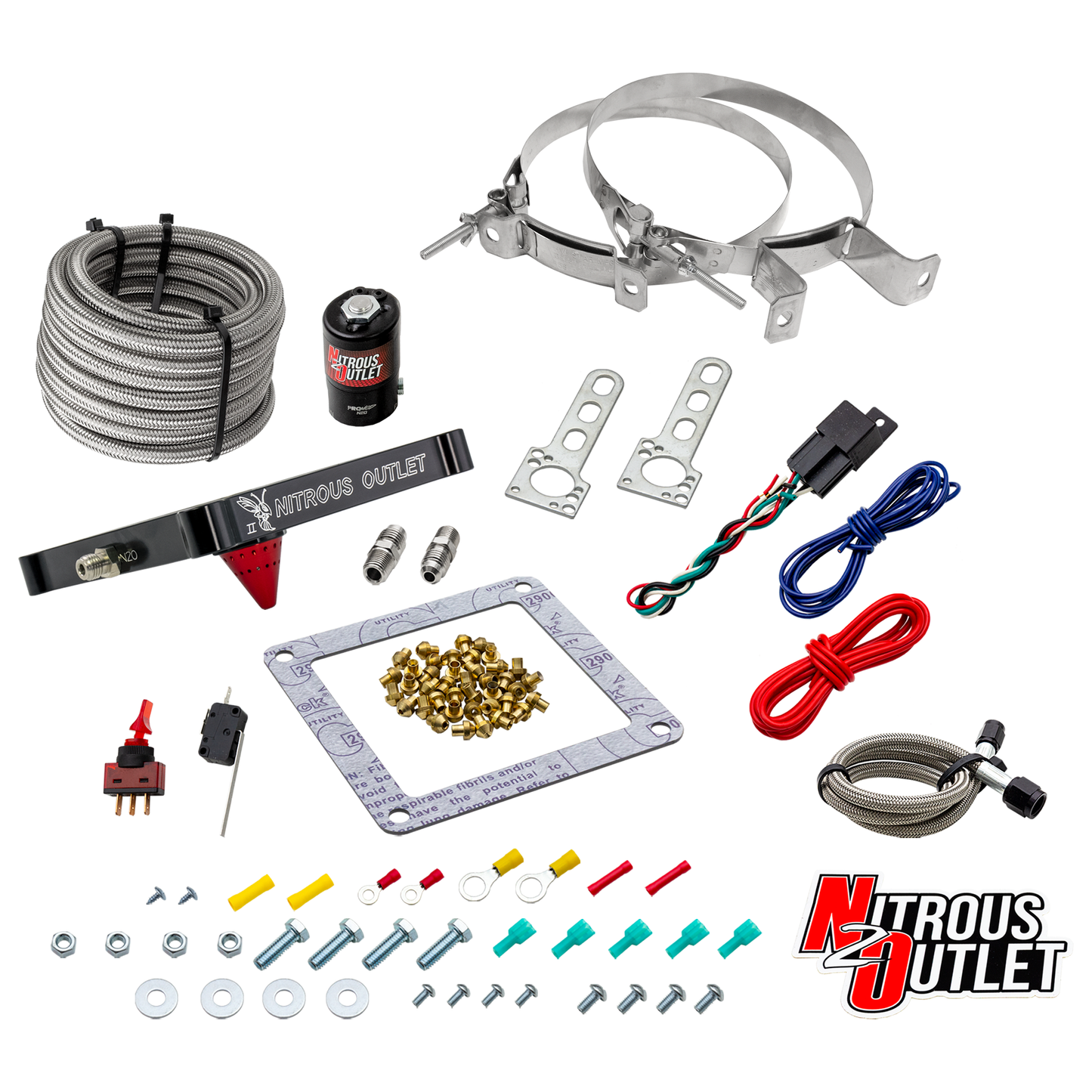 Nitrous Outlet 4500 Stinger 2 Dry System - Braided Hoses/.122 Nitrous Solenoid/Universal Solenoid Bracket - (50-500 HP)(No Bottle)