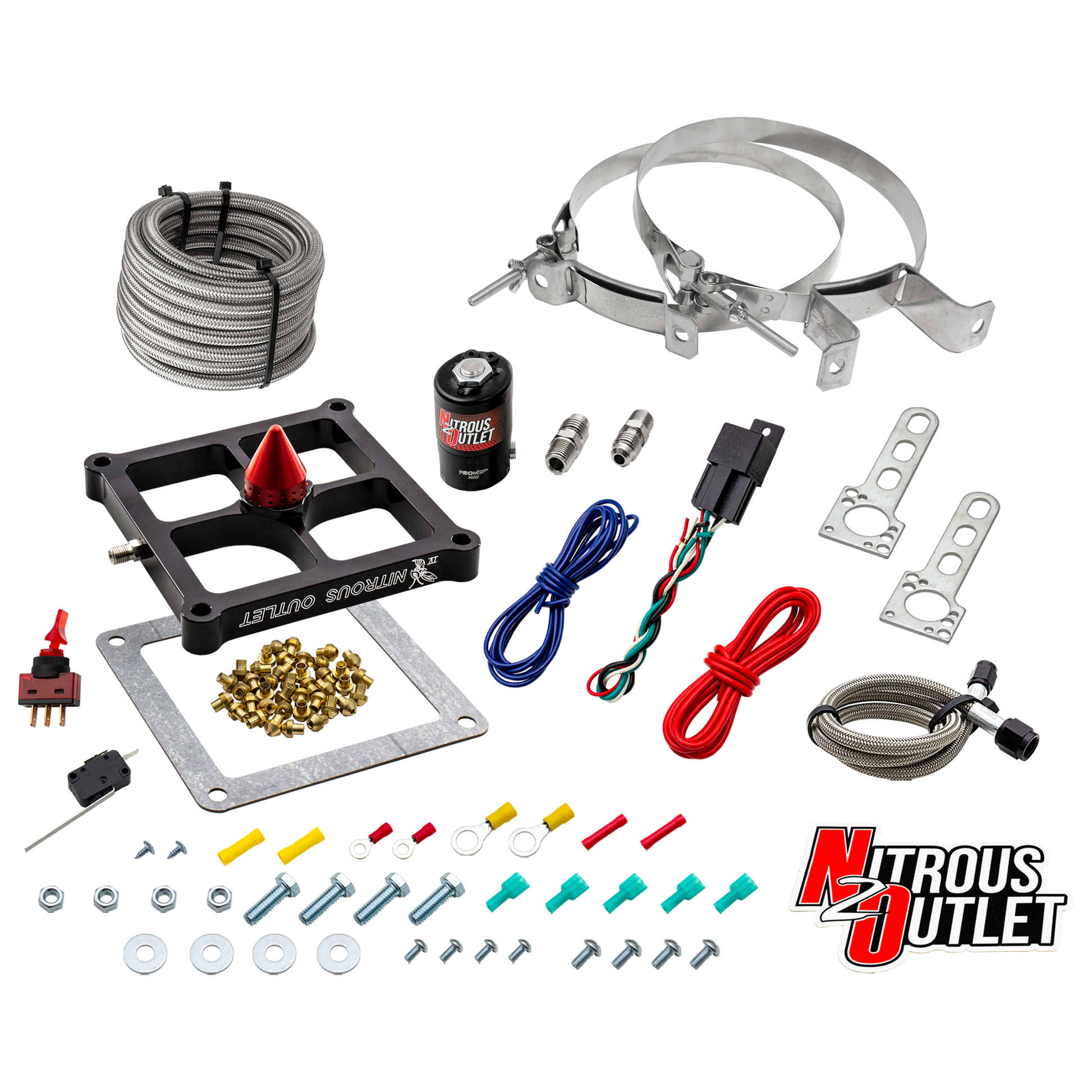 Nitrous Outlet 4500 Stinger 4 Dry System - Braided Hoses/.122 Nitrous Solenoid/Universal Solenoid Bracket - (50-500 HP)(No Bottle)