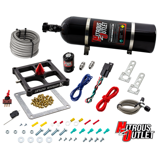 Nitrous Outlet 4500 Stinger 4 Dry System - Braided Hoses/.122 Nitrous Solenoid/Universal Solenoid Bracket - (50-500 HP)(15lb Bottle)