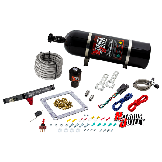 Nitrous Outlet 4500 Stinger 2 Dry Race System - Braided Hoses/.178 Trashcan Nitrous Solenoid/Universal Solenoid Bracket - (50-600 HP)(15lb Bottle)