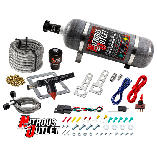 Nitrous Outlet 4500 Stinger 3 Dry Race System - Braided Hoses/.178 Trashcan Nitrous Solenoid/Universal Solenoid Bracket - (50-600 HP)(12lb Bottle)