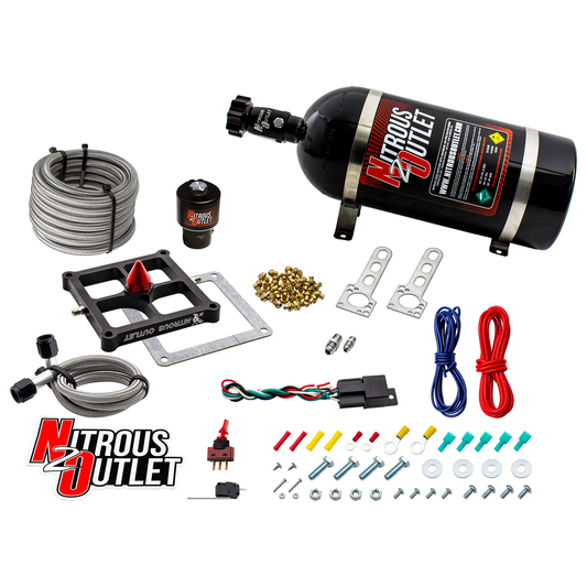 Nitrous Outlet 4500 Stinger 4 Dry Race System - Braided Hoses/.178 Trashcan Nitrous Solenoid/Universal Solenoid Bracket - (50-600 HP)(10lb Bottle)