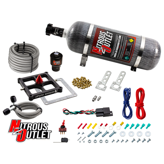 Nitrous Outlet 4500 Stinger 4 Dry Race System - Braided Hoses/.178 Trashcan Nitrous Solenoid/Universal Solenoid Bracket - (50-600 HP)(12lb Bottle)