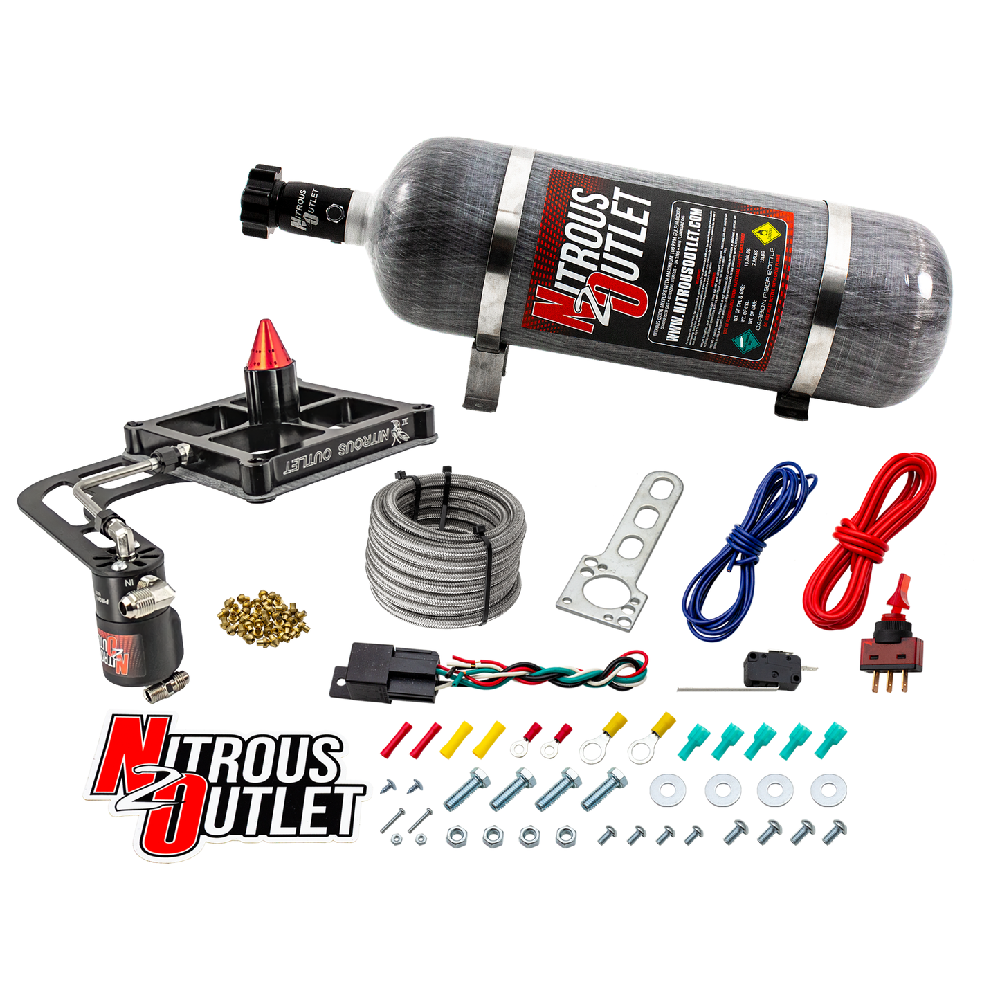 Nitrous Outlet 4500 Stinger 3 Dry System - Hard-line/.122 Nitrous Solenoid/Boomerang Solenoid Bracket - (50-500 HP)(12lb Bottle)