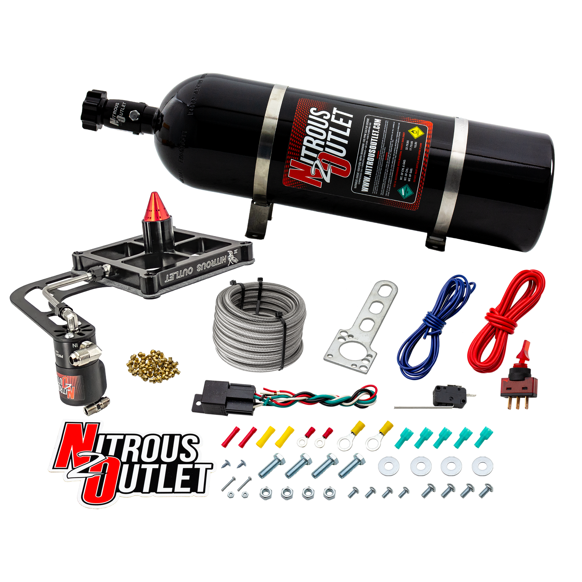 Nitrous Outlet 4500 Stinger 3 Dry System - Hard-line/.122 Nitrous Solenoid/Boomerang Solenoid Bracket - (50-500 HP)(15lb Bottle)
