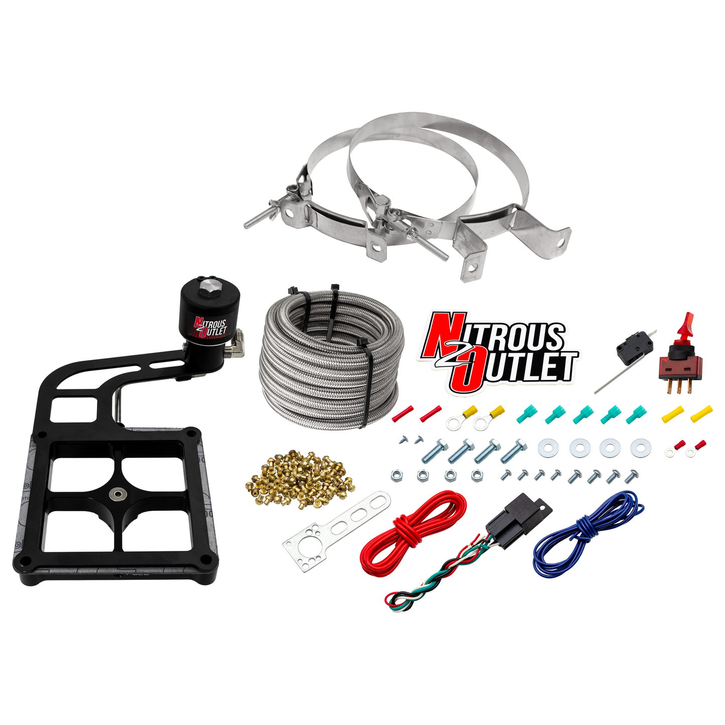 Nitrous Outlet 4500 Stinger 2 Dry Race System - Hard-line/.178 Trashcan Nitrous Solenoid/Boomerang Solenoid Bracket - (50-600 HP)(No Bottle)