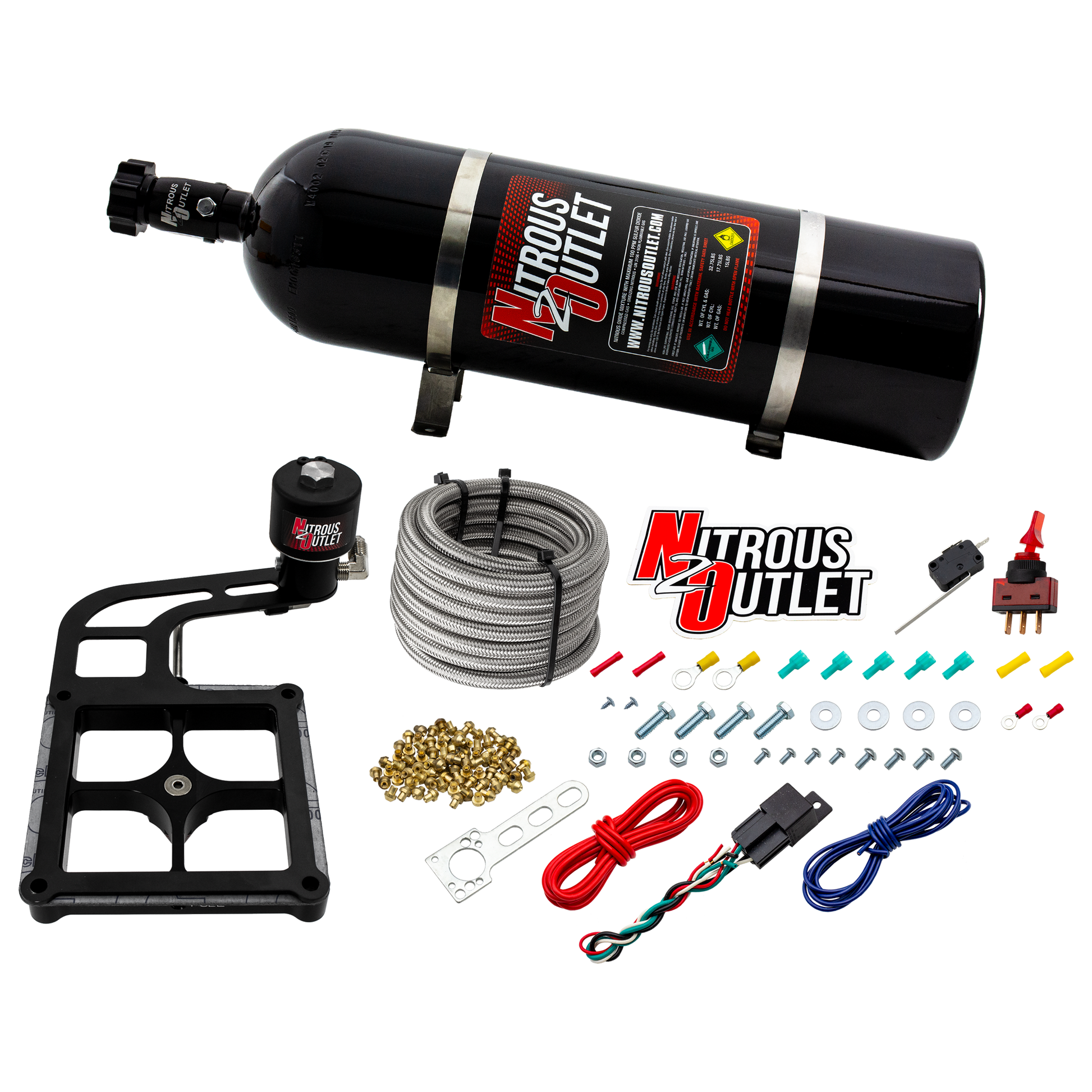 Nitrous Outlet 4500 Stinger 2 Dry Race System - Hard-line/.178 Trashcan Nitrous Solenoid/Boomerang Solenoid Bracket - (50-600 HP)(15lb Bottle)