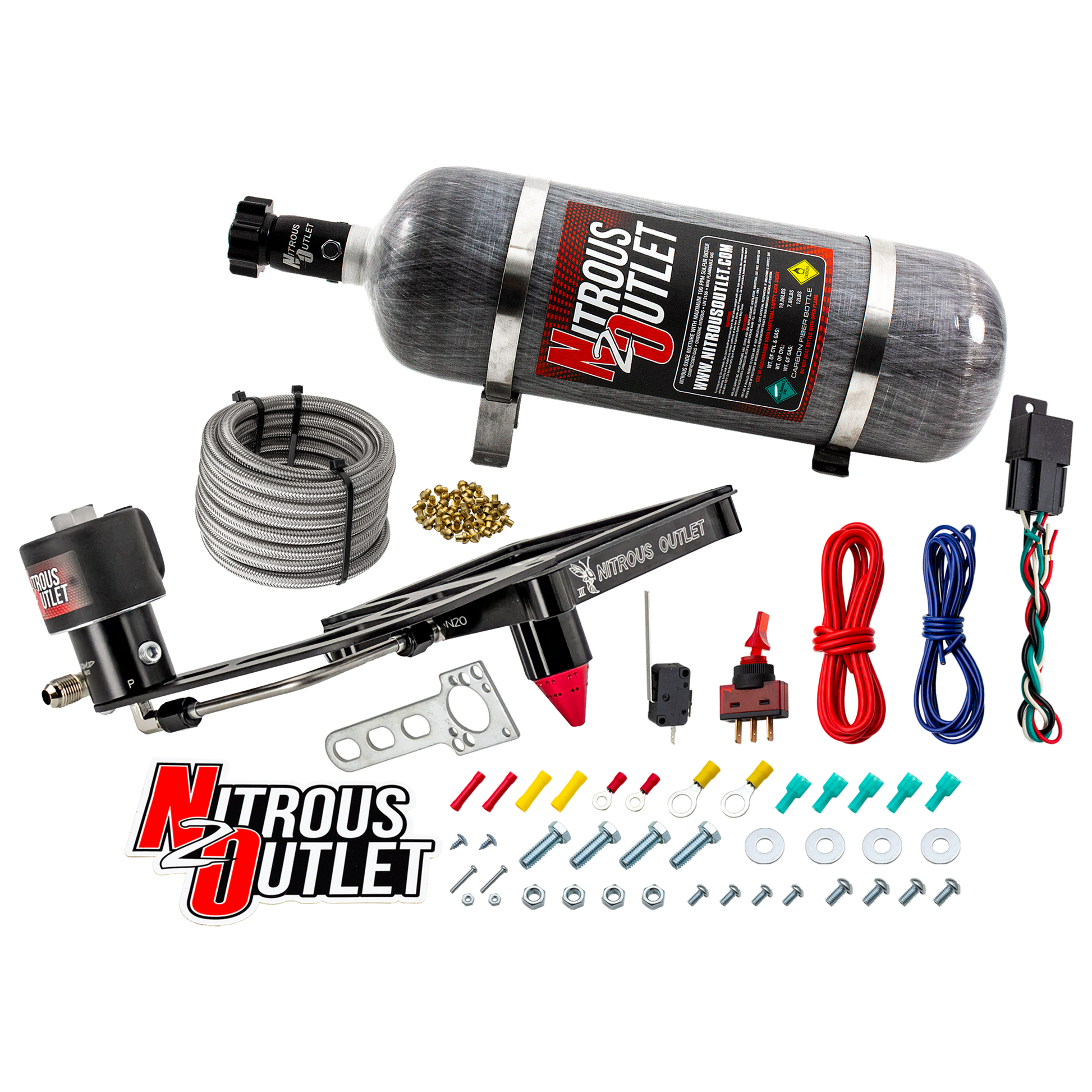 Nitrous Outlet 4500 Stinger 3 Dry Race System - Hard-line/.178 Trashcan Nitrous Solenoid/Boomerang Solenoid Bracket - (50-600 HP)(10lb Bottle)