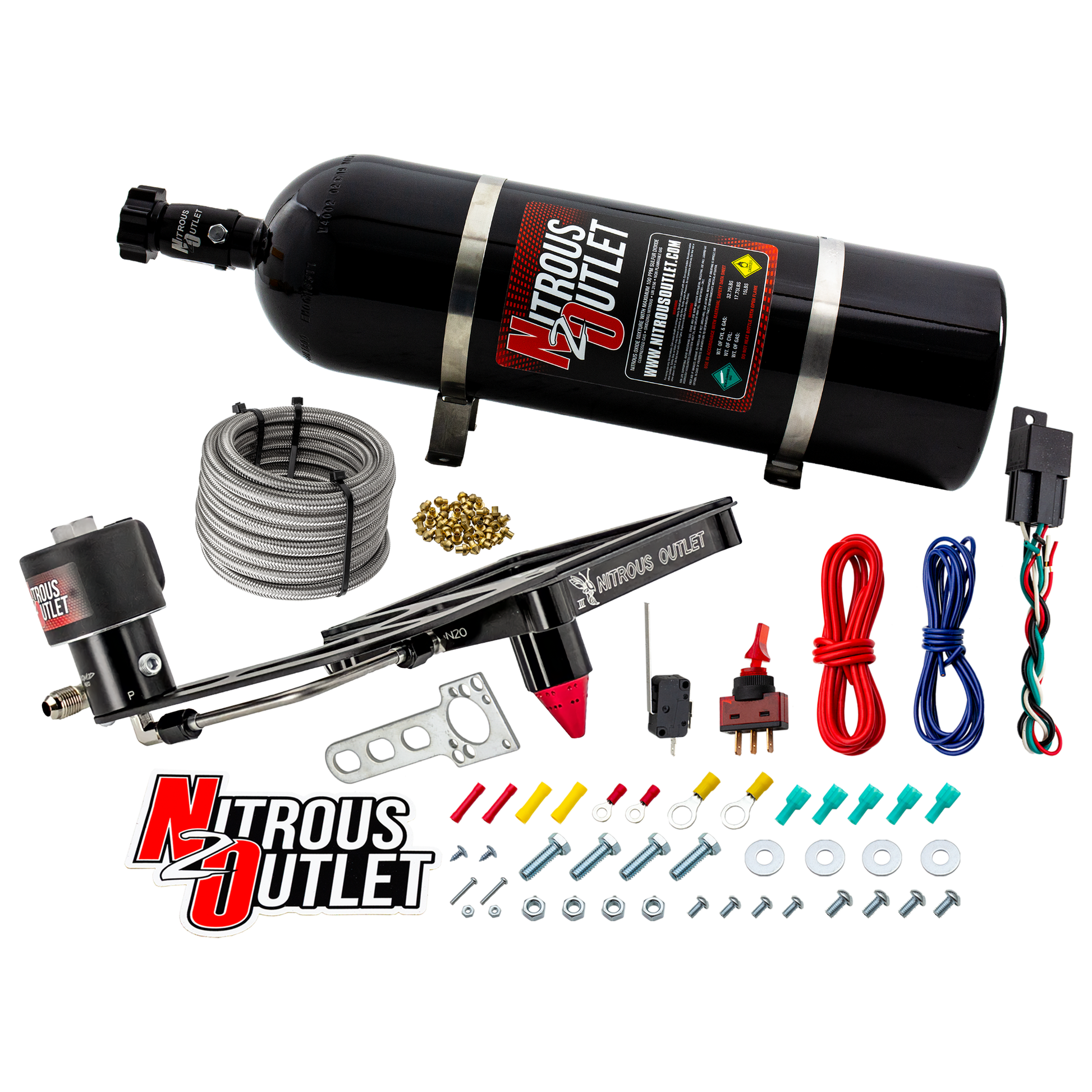 Nitrous Outlet 4500 Stinger 3 Dry Race System - Hard-line/.178 Trashcan Nitrous Solenoid/Boomerang Solenoid Bracket - (50-600 HP)(15lb Bottle)