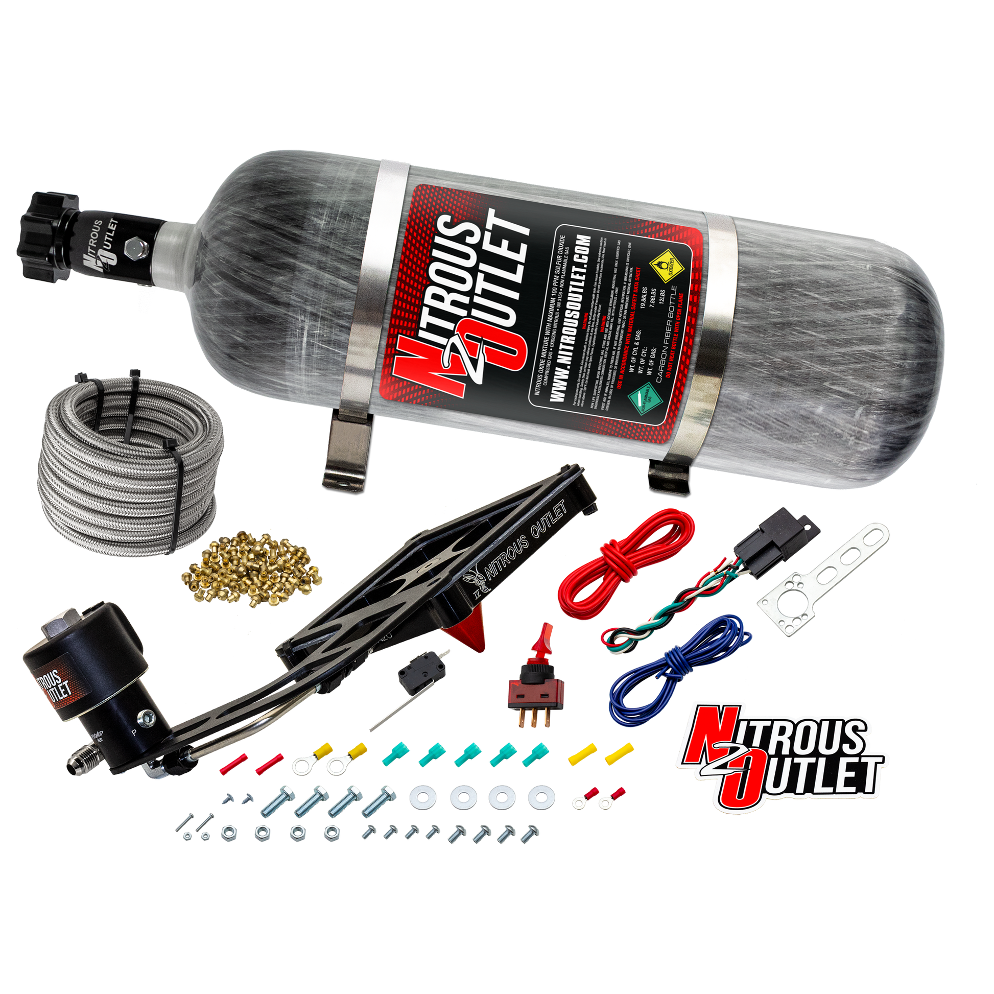 Nitrous Outlet 4500 Stinger 4 Dry Race System - Hard-line/.178 Trashcan Nitrous Solenoid/Boomerang Solenoid Bracket - (50-600 HP)(10lb Bottle)