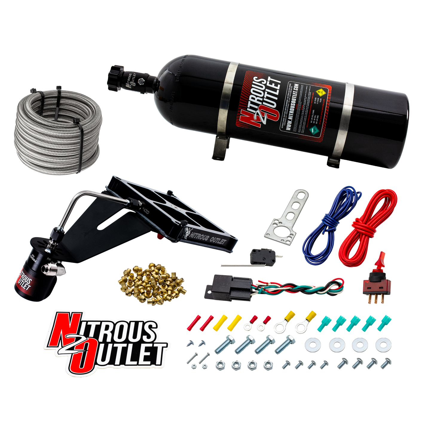 Nitrous Outlet 4500 Stinger 2 Dry System - Hard-line/.122 Nitrous Solenoid/Deep Break Solenoid Bracket/Solenoids Mount Upside Down - (50-500 HP)(15lb Bottle)