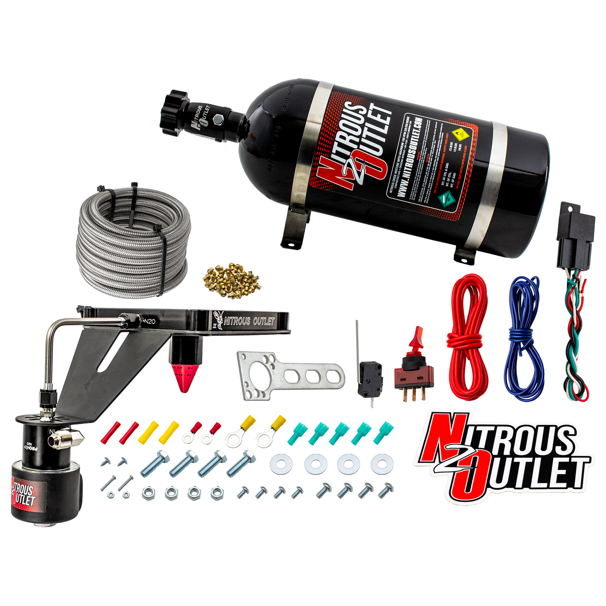 Nitrous Outlet 4500 Stinger 3 Dry Race System - Hard-line/.178 Trashcan Solenoid Nitrous Solenoid/Deep Break Solenoid Bracket/Solenoids Mount Upside Down - (50-600 HP)(10lb Bottle)