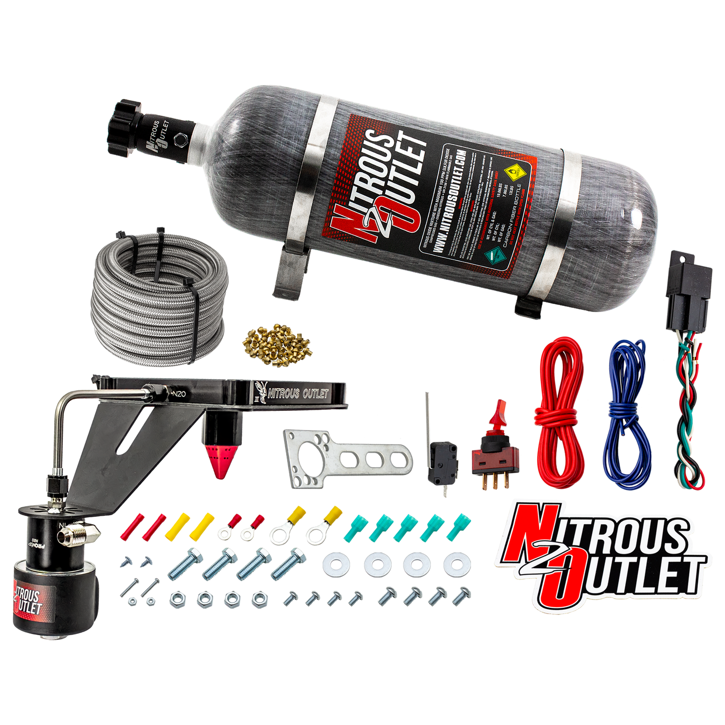 Nitrous Outlet 4500 Stinger 3 Dry Race System - Hard-line/.178 Trashcan Solenoid Nitrous Solenoid/Deep Break Solenoid Bracket/Solenoids Mount Upside Down - (50-600 HP)(12lb Bottle)