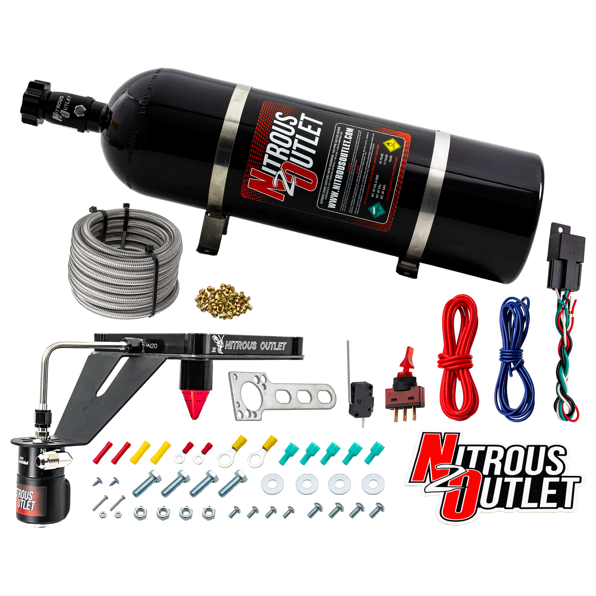 Nitrous Outlet 4500 Stinger 3 Dry System - Hard-line/.122 Nitrous Solenoid/Deep Break Solenoid Bracket/Solenoids Mount Upside Down - (50-500 HP)(15lb Bottle)