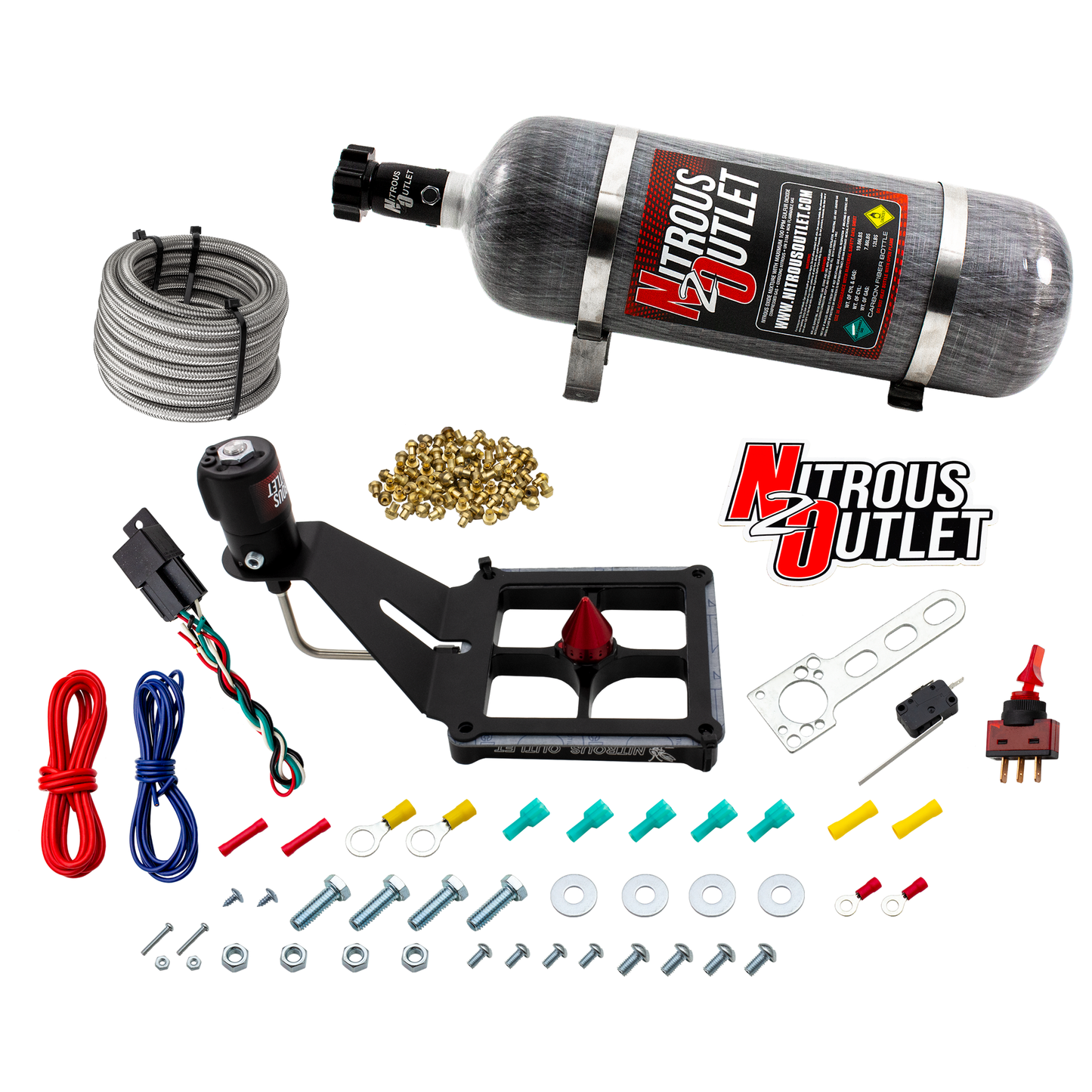 Nitrous Outlet 4500 Stinger 4 Dry System - Hard-line/.122 Nitrous Solenoid/Deep Break Solenoid Bracket/Solenoids Mount Upside Down - (50-500 HP)(12lb Bottle)