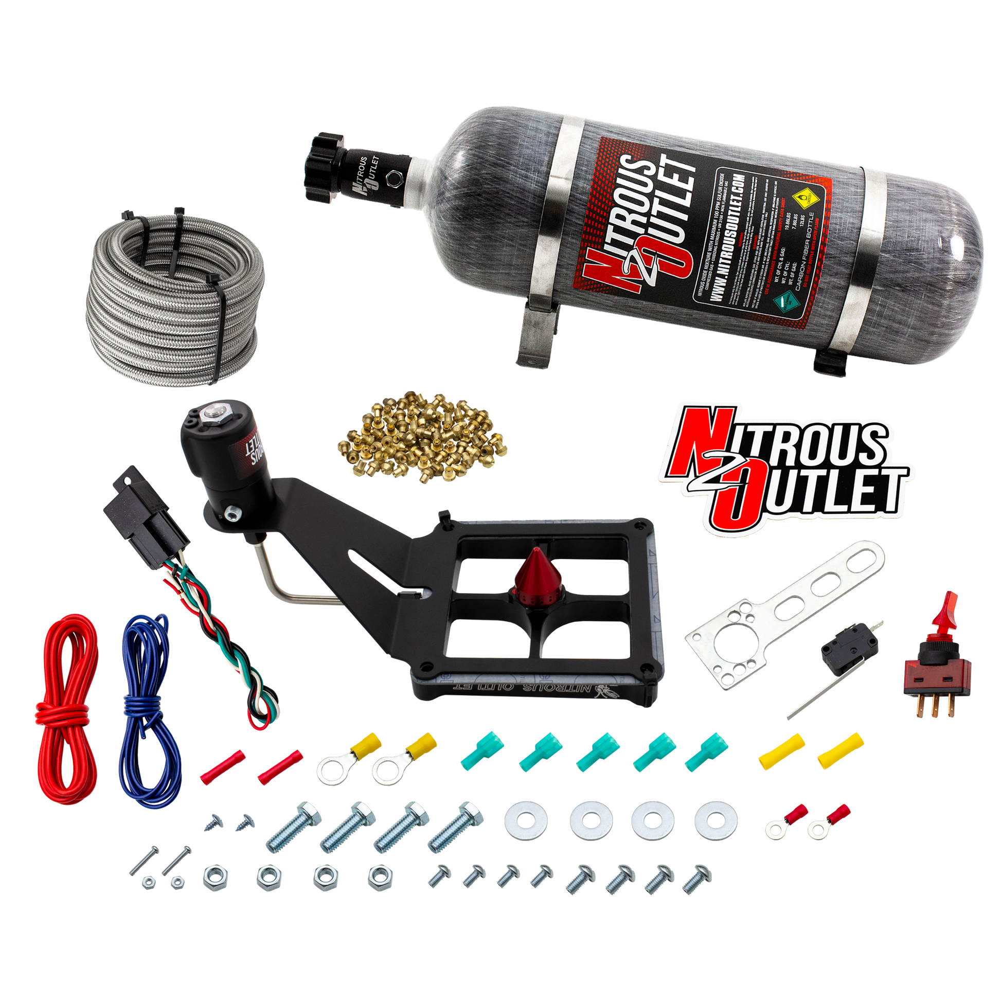 Nitrous Outlet 4500 Stinger 4 Dry System - Hard-line/.122 Nitrous Solenoid/Deep Break Solenoid Bracket/Solenoids Mount Upside Down - (50-500 HP)(12lb Bottle)
