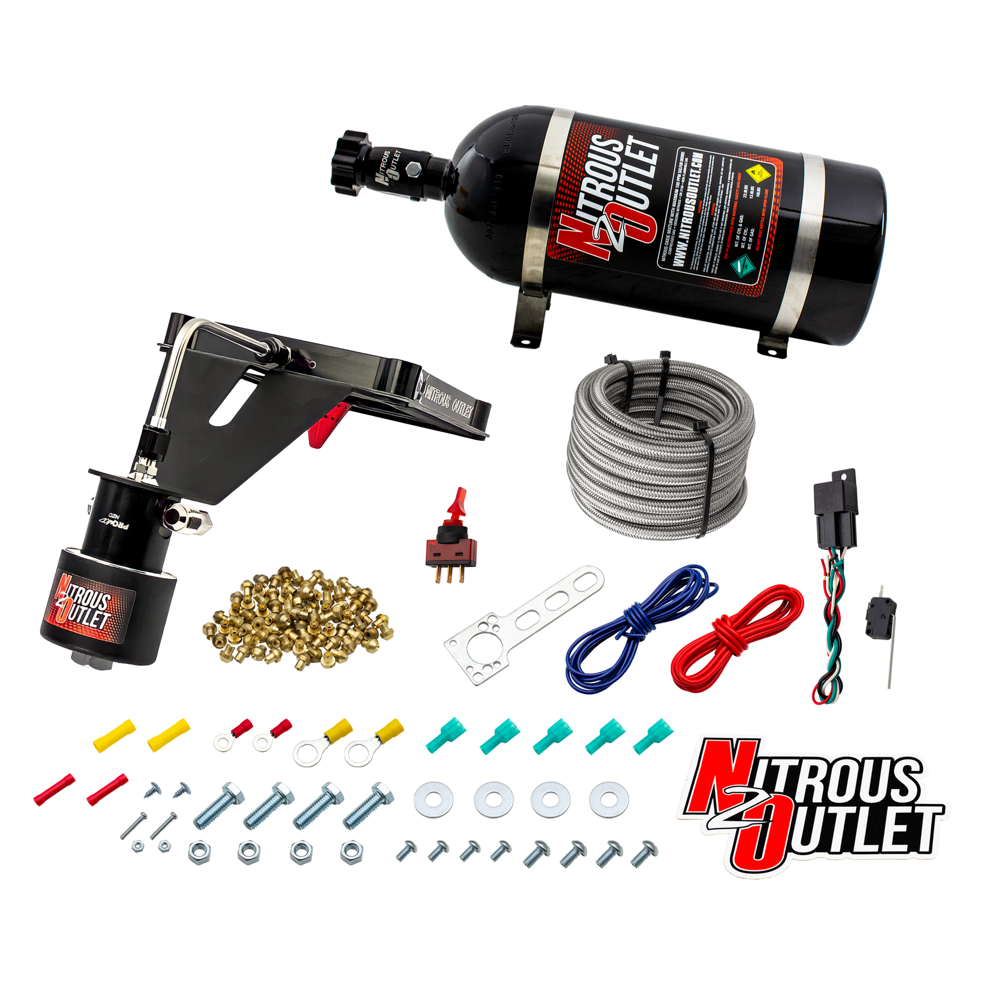 Nitrous Outlet 4500 Stinger 2 Dry Race System - Hard-line/.178 Trashcan Solenoid Nitrous Solenoid/Deep Break Solenoid Bracket/Solenoids Mount Upside Down - (50-600 HP)(10lb Bottle)