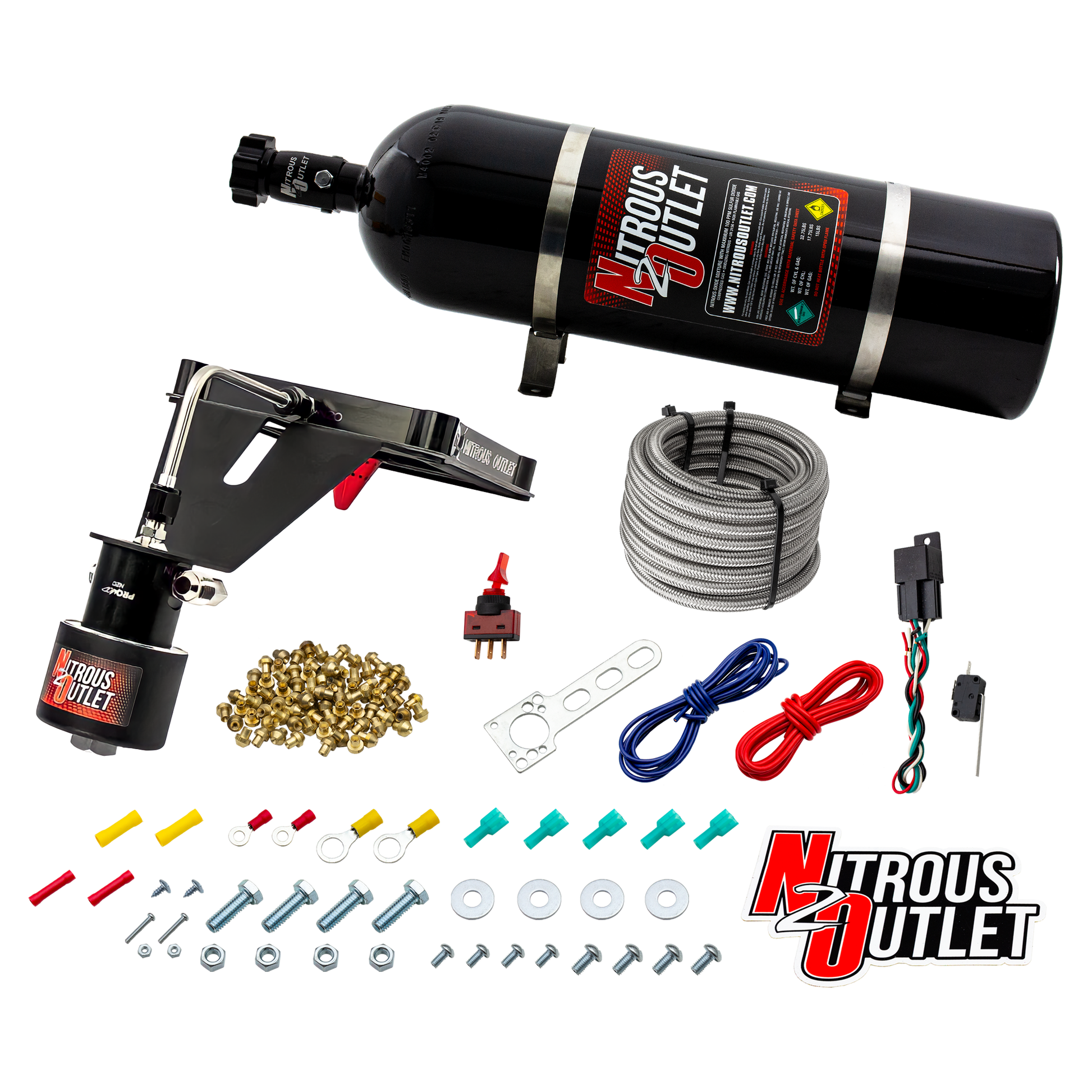 Nitrous Outlet 4500 Stinger 2 Dry Race System - Hard-line/.178 Trashcan Solenoid Nitrous Solenoid/Deep Break Solenoid Bracket/Solenoids Mount Upside Down - (50-600 HP)(15lb Bottle)