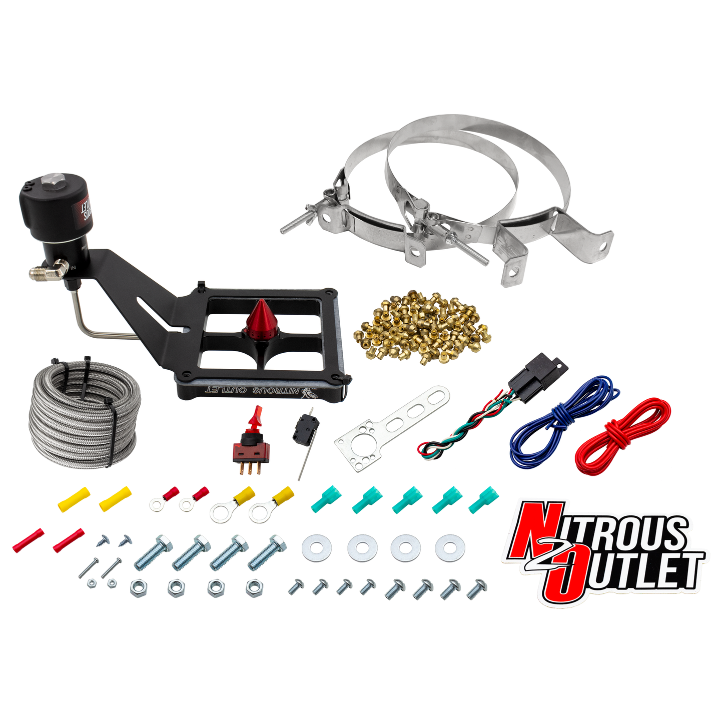 Nitrous Outlet 4500 Stinger 4 Dry Race System - Hard-line/.178 Trashcan Solenoid Nitrous Solenoid/Deep Break Solenoid Bracket/Solenoids Mount Upside Down - (50-600 HP)(No Bottle)