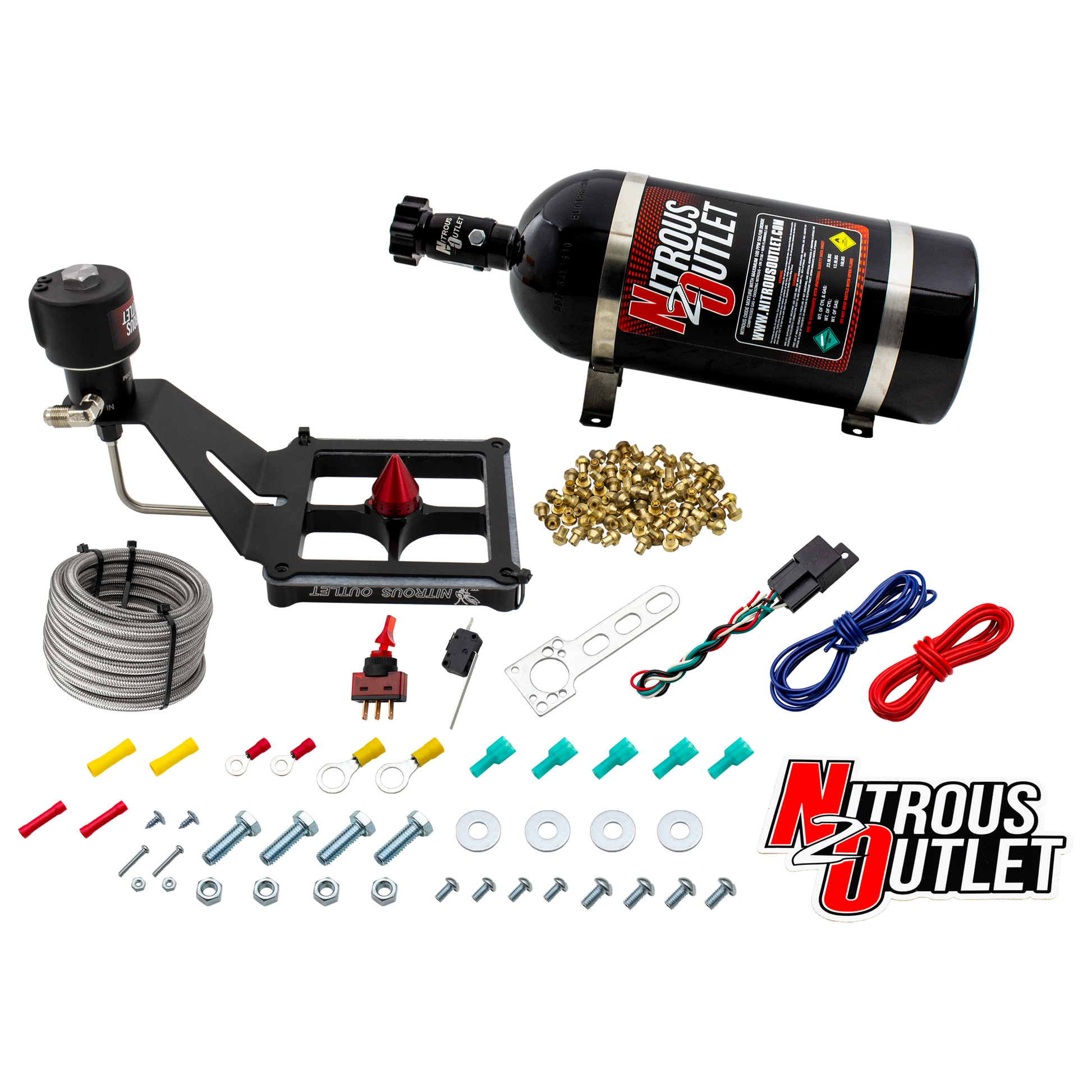 Nitrous Outlet 4500 Stinger 4 Dry Race System - Hard-line/.178 Trashcan Solenoid Nitrous Solenoid/Deep Break Solenoid Bracket/Solenoids Mount Upside Down - (50-600 HP)(10lb Bottle)