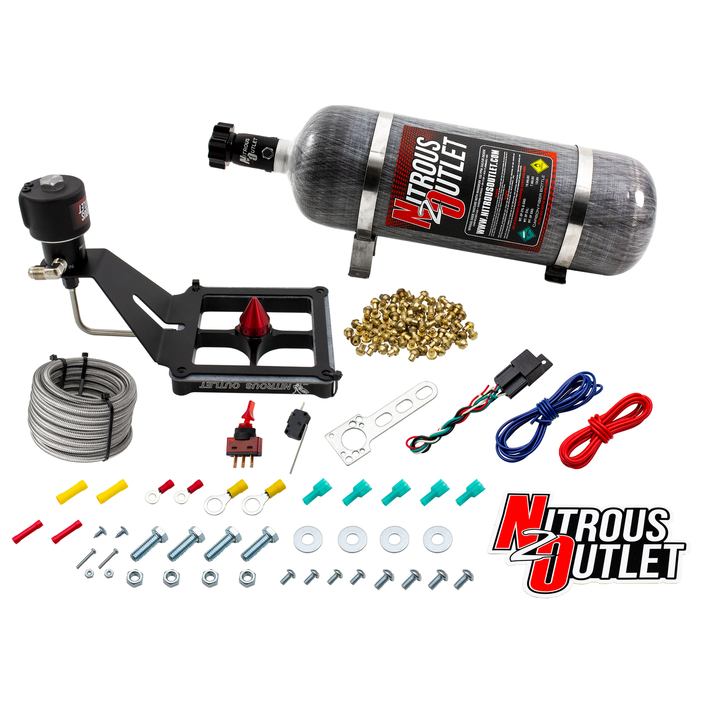Nitrous Outlet 4500 Stinger 4 Dry Race System - Hard-line/.178 Trashcan Solenoid Nitrous Solenoid/Deep Break Solenoid Bracket/Solenoids Mount Upside Down - (50-600 HP)(12lb Bottle)