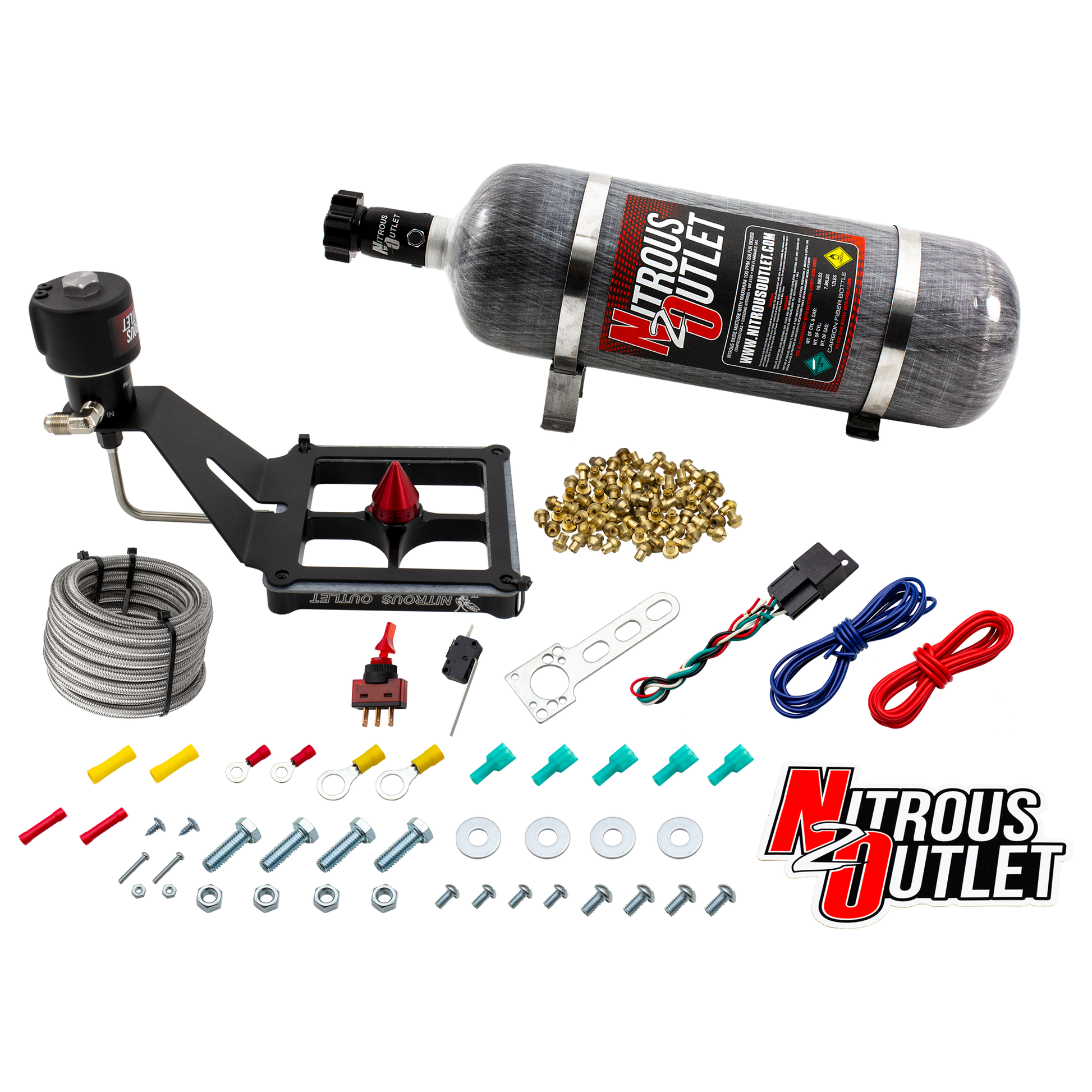 Nitrous Outlet 4500 Stinger 4 Dry Race System - Hard-line/.178 Trashcan Solenoid Nitrous Solenoid/Deep Break Solenoid Bracket/Solenoids Mount Upside Down - (50-600 HP)(12lb Bottle)