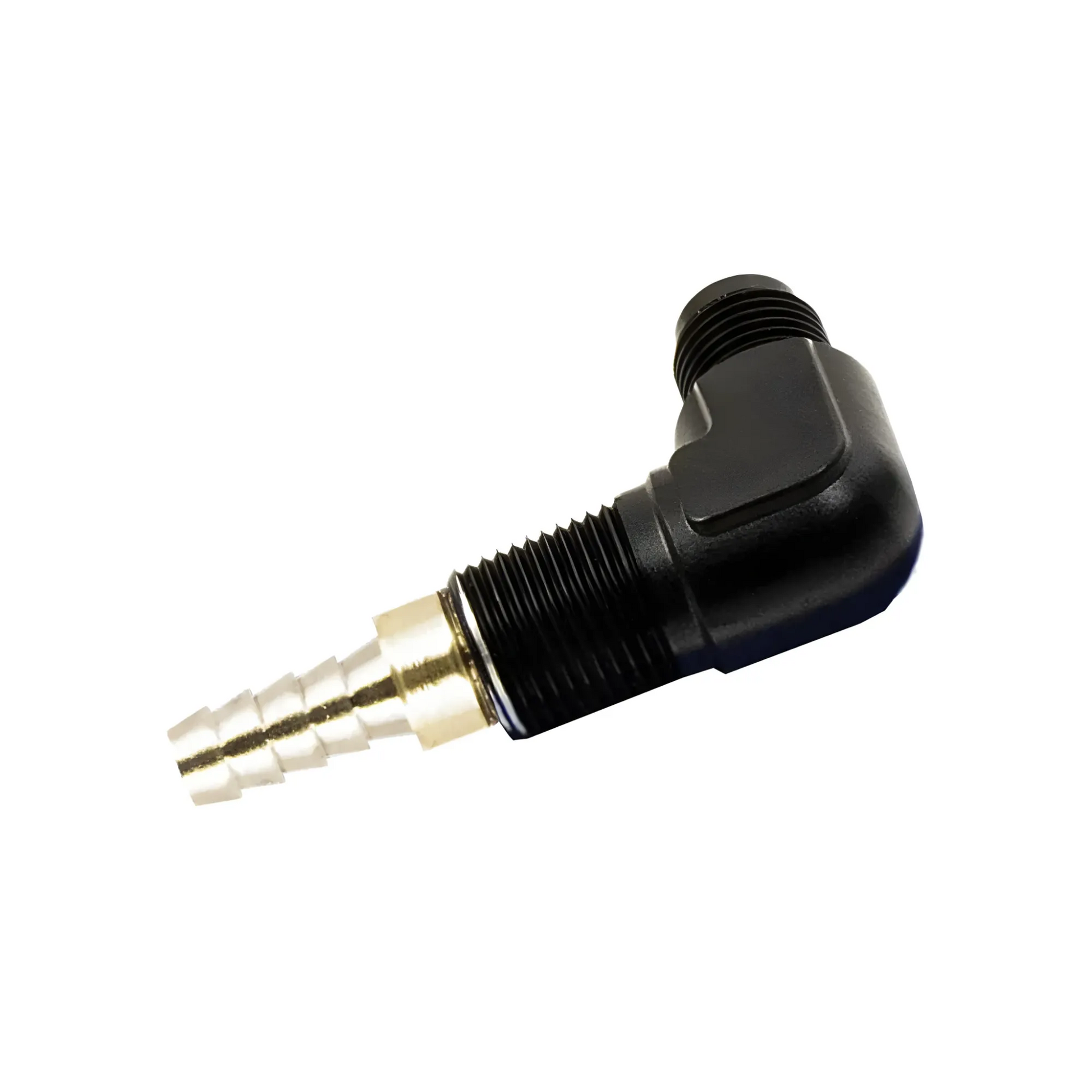 Nitrous Outlet Dedicated Fuel System Adapter feed Fitting - (6AN x 5/16" Barb 90 Degree )(Male/Male)(3/8" NPT Thread)