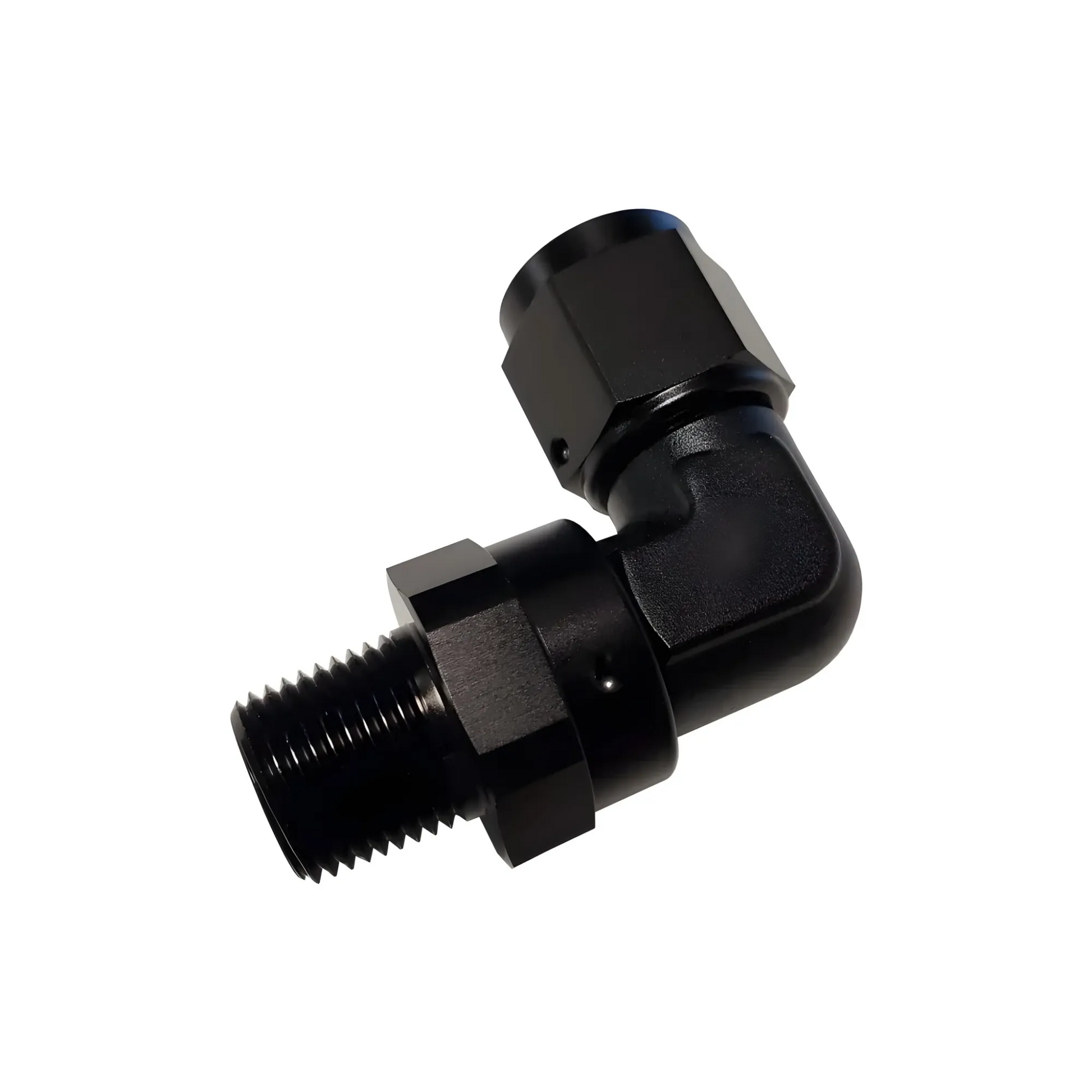 Nitrous Outlet 90 Degree Swivel Fitting - 3/8" NPT x 8AN (Male/Female)(Black)