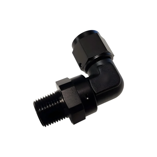 Nitrous Outlet 90 Degree Swivel Fitting - 3/8" NPT x 8AN (Male/Female)(Black)