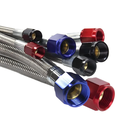 Nitrous Outlet 18" 6AN Stainless Braided Hose (Red B-Nuts)