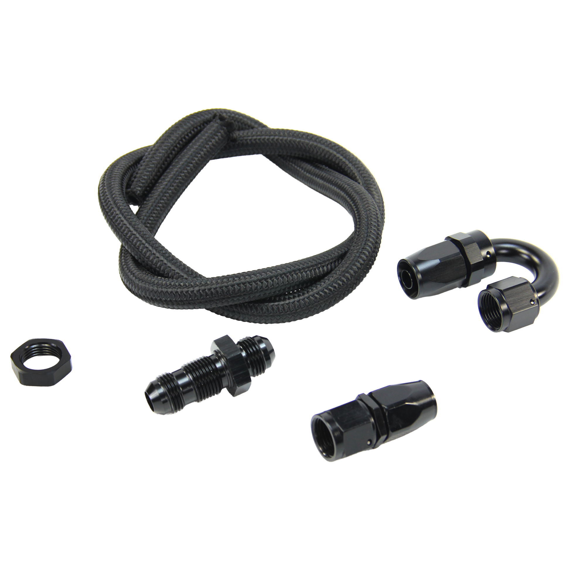 Nitrous Outlet 8AN Pressure Relief Kit - 180 Degree to Straight Bulk Head/3' Steel Braided Hose/Black Fittings